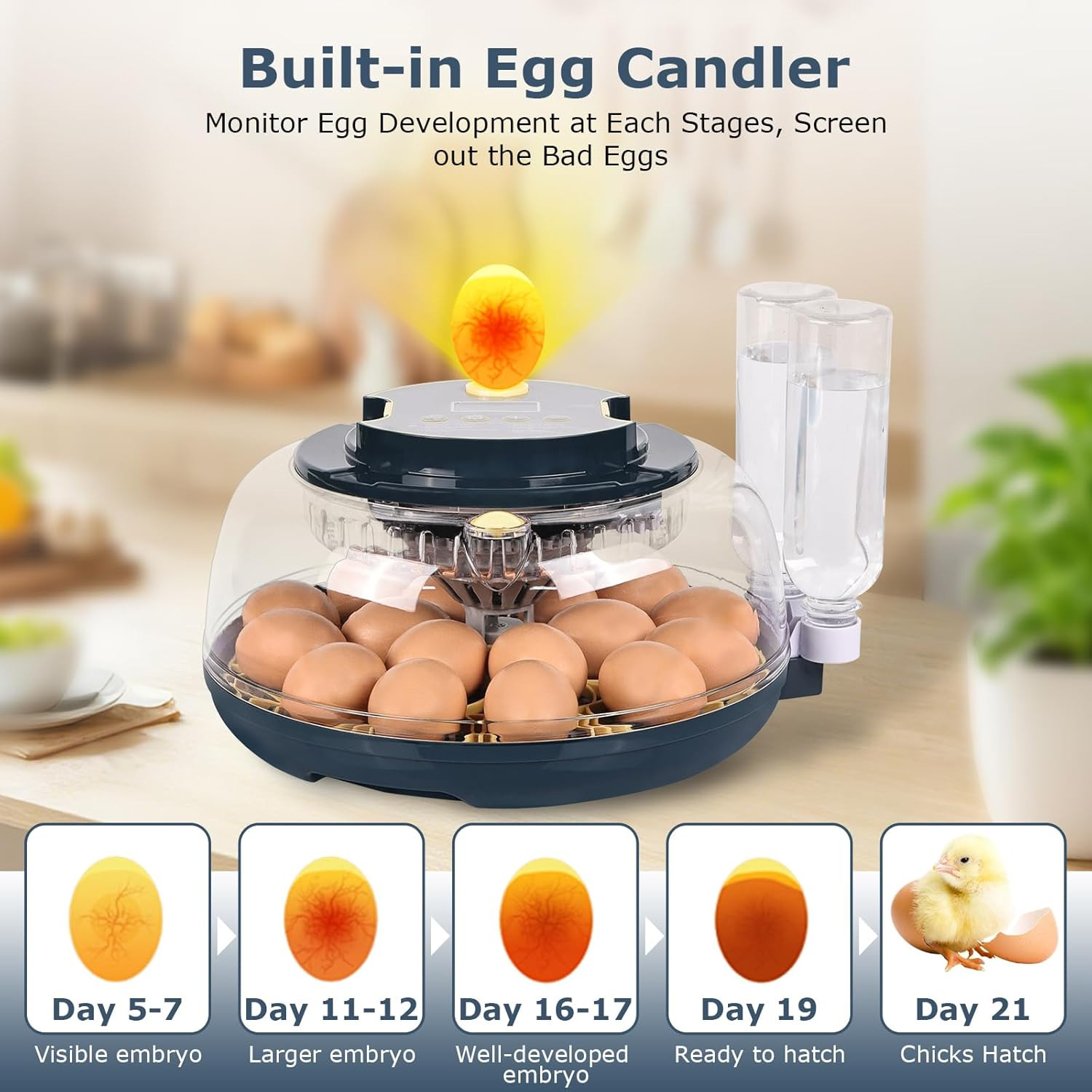 Incubators for Hatching Eggs, 18 Eggs Incubator with Egg Candler, Auto Egg Turne