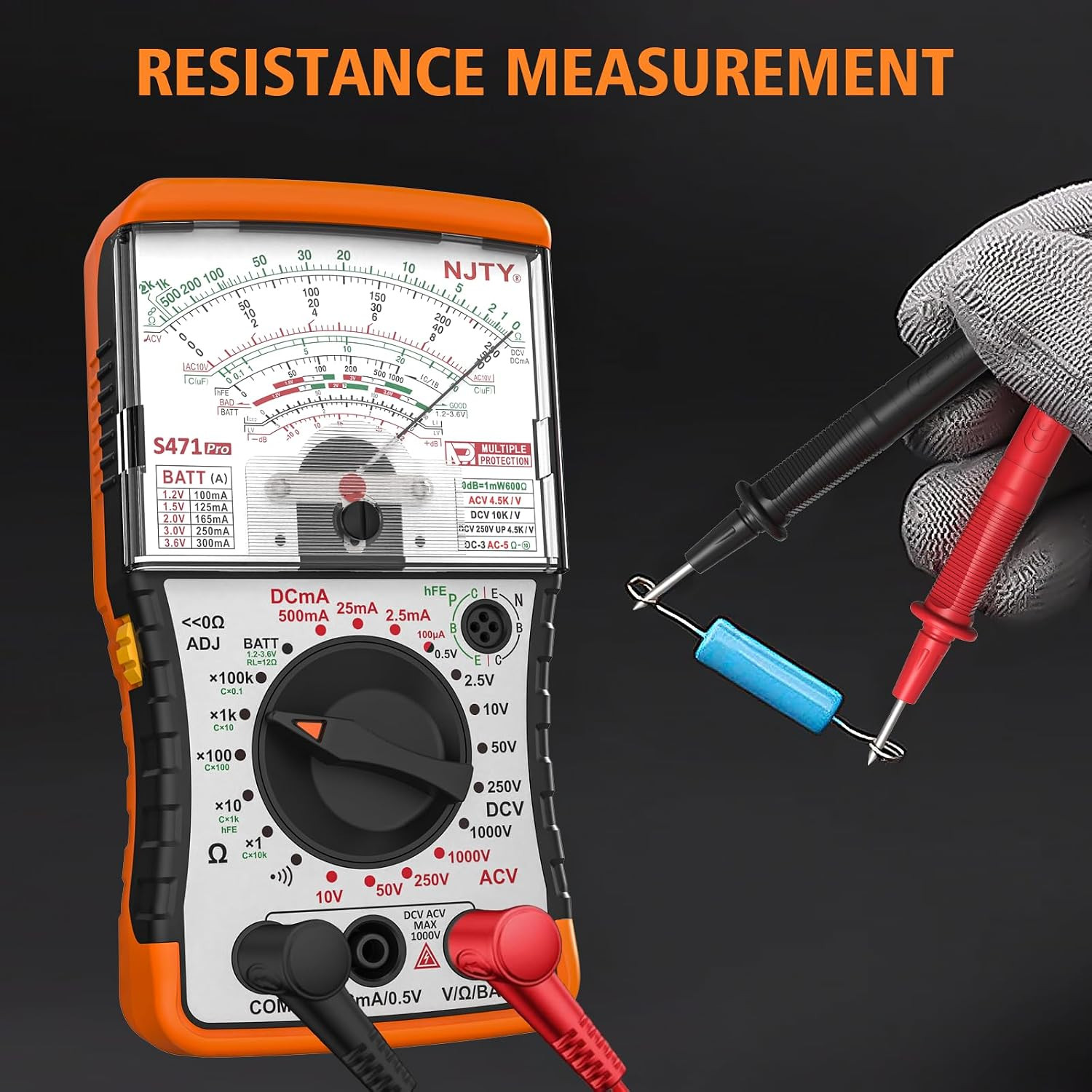 S471 Analog Multimeter, DC/AC Voltage, DC Current and Resistance | Needle Displa