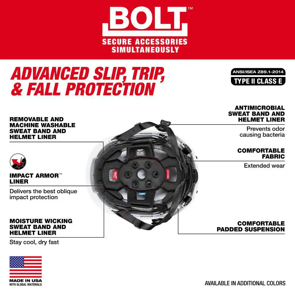 BOLT Red Type 2 Class E Non-Vented Safety Helmet with IMPACT-ARMOR Liner