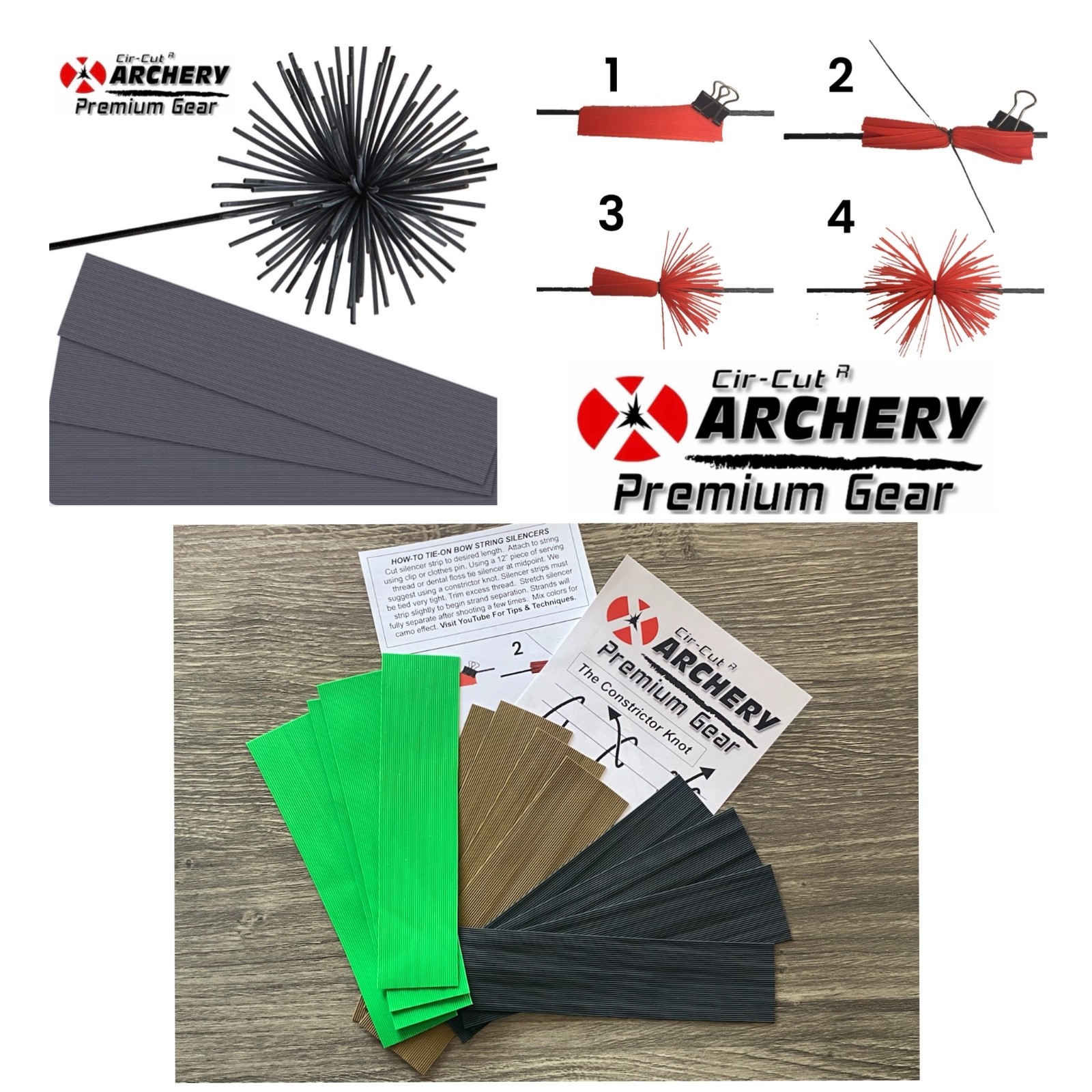 12 PC CAMO Pro Pack Cat Whisker Rubber Bow String Silencers - REDUCE BOW TWANG