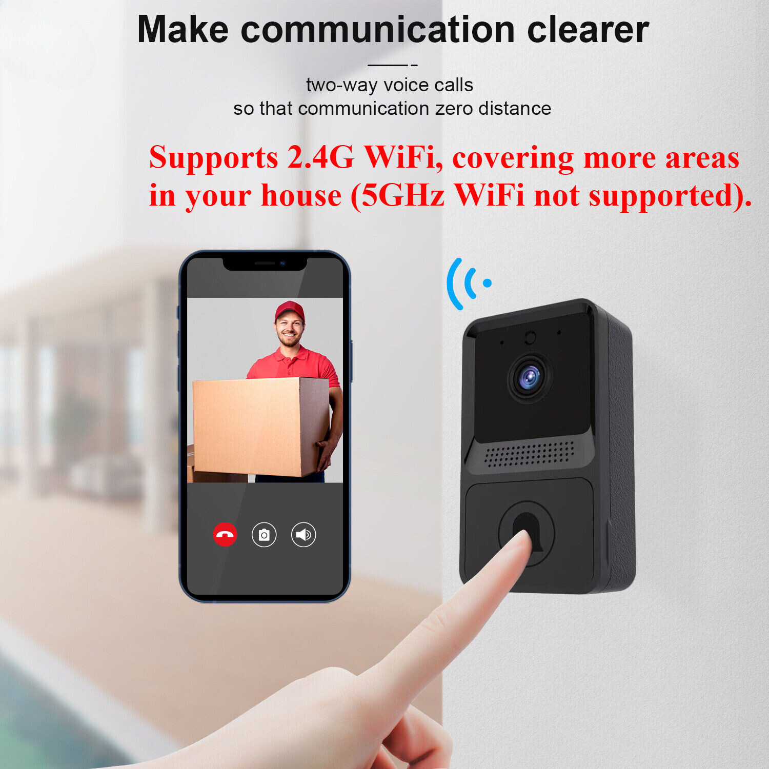 Smart Wireless WiFi Doorbell Intercom Video Camera Door Ring Bell Chime Security