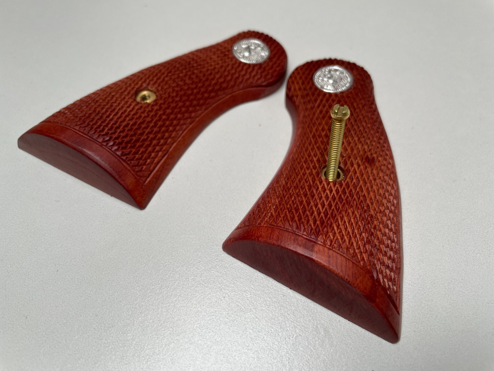 New Grips For Colt Python grips ,Checker Hard wood Silver medallion