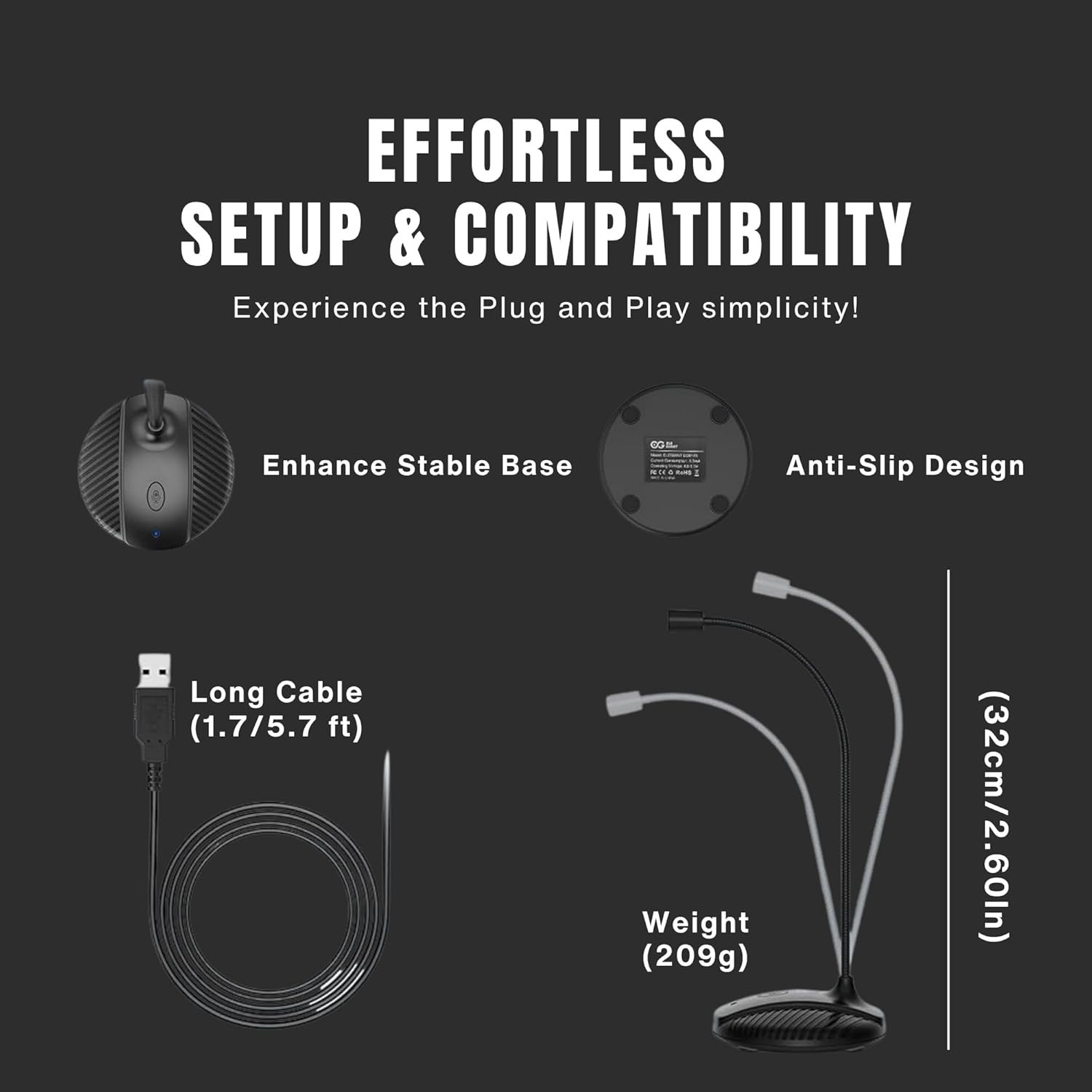 Professional Gooseneck USB Microphone with Mute Button for Streaming & Gaming