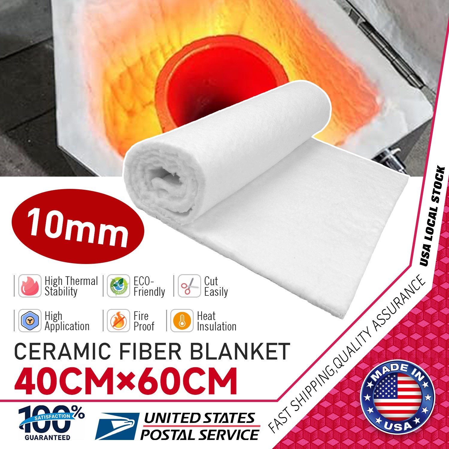 10mm white Ceramic Fiber Blanket Insulation High Temperature Fireproof Mat Pads