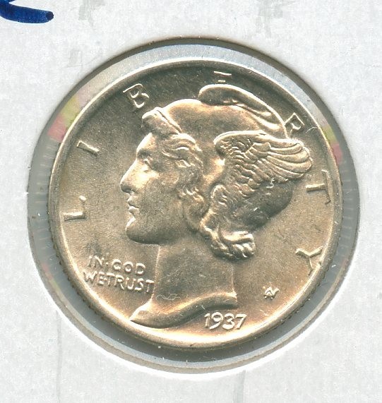 1937 Mercury Silver Dime Full Bands - Philadelphia Mint - JK33