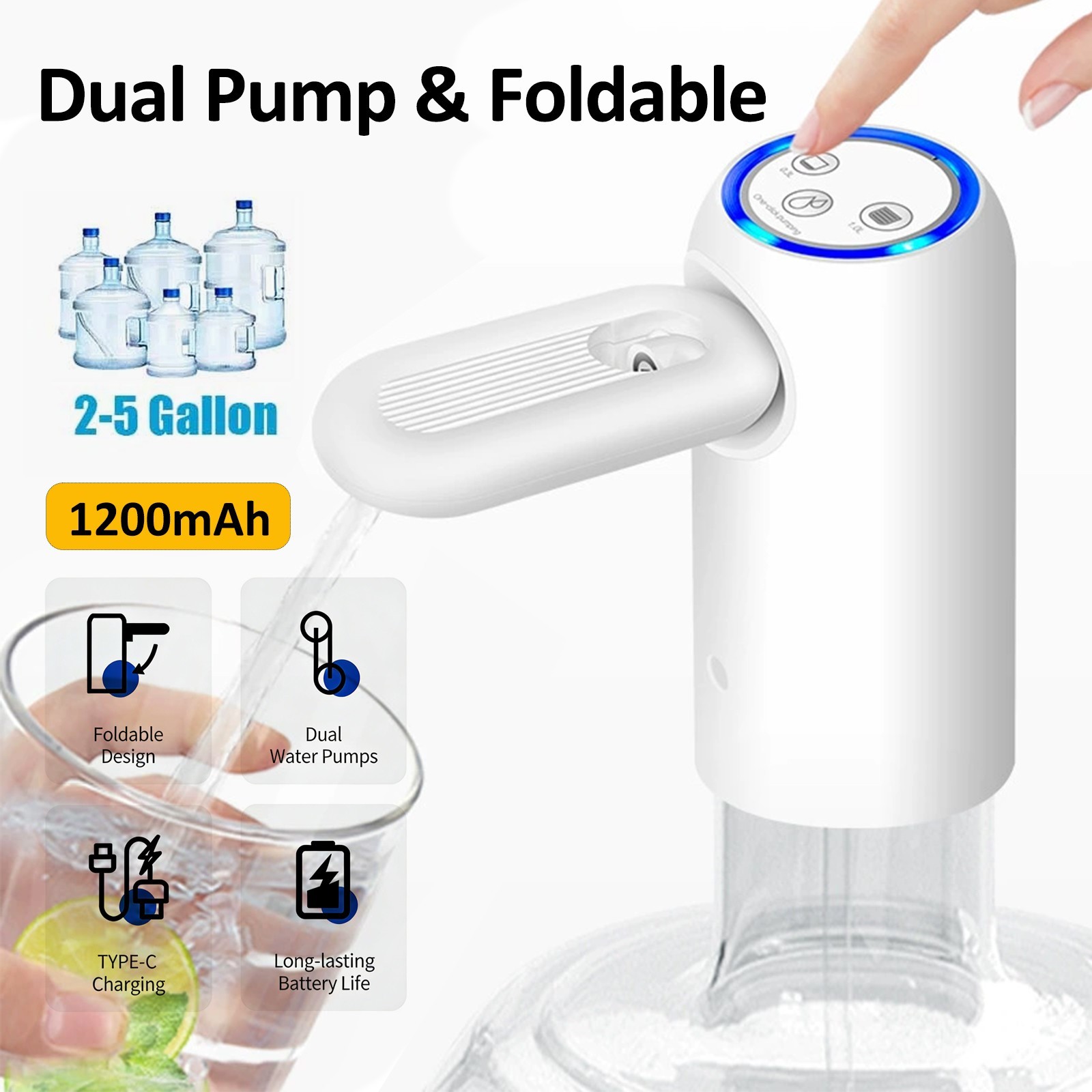 Water Bottle Duel Pump Foldable Electric Automatic Universal Dispenser 5 Gallon