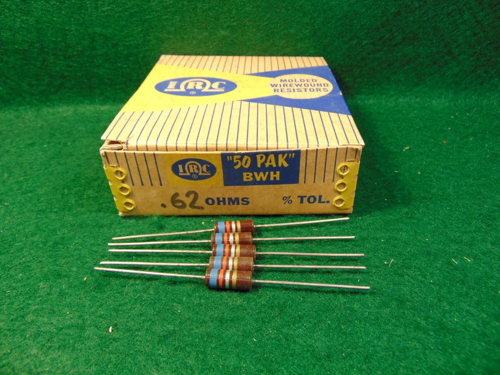 (1) 5 Pack IRC BWH Molded Wirewound .62 OHM 1 Watt 5% Resistors NOS