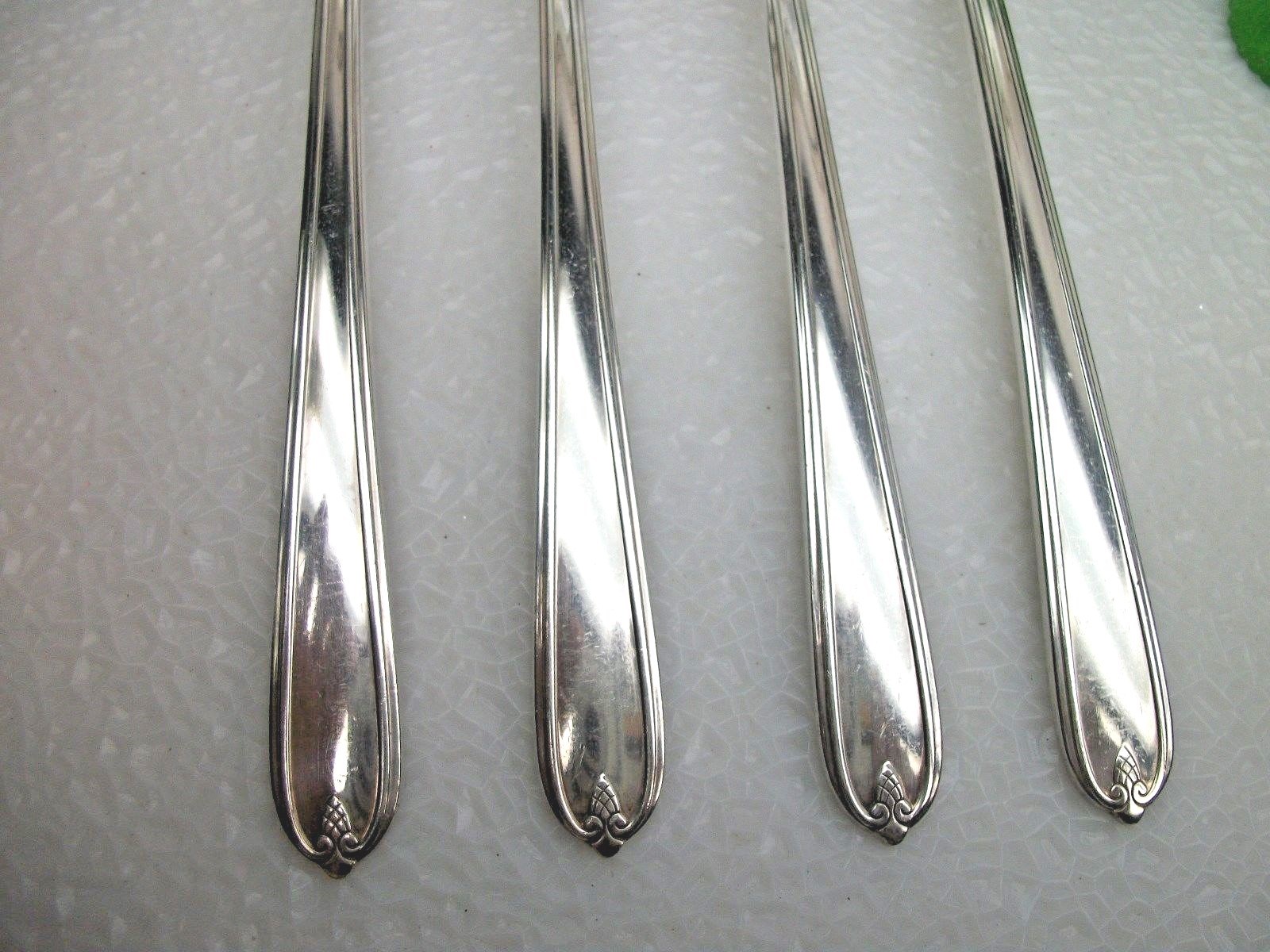 4 Oneida LONGCHAMPS Chaumont Silverplate Luncheon Grille Viande Forks 1935