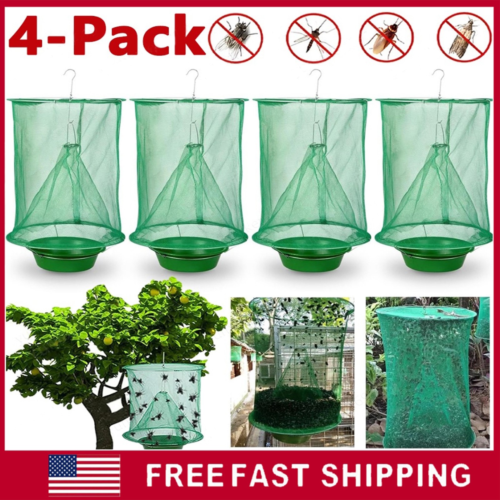 4 PCS Fly Trap Reusable Cage Net Hanging The Ranch Horse Bug Catcher Pest Killer