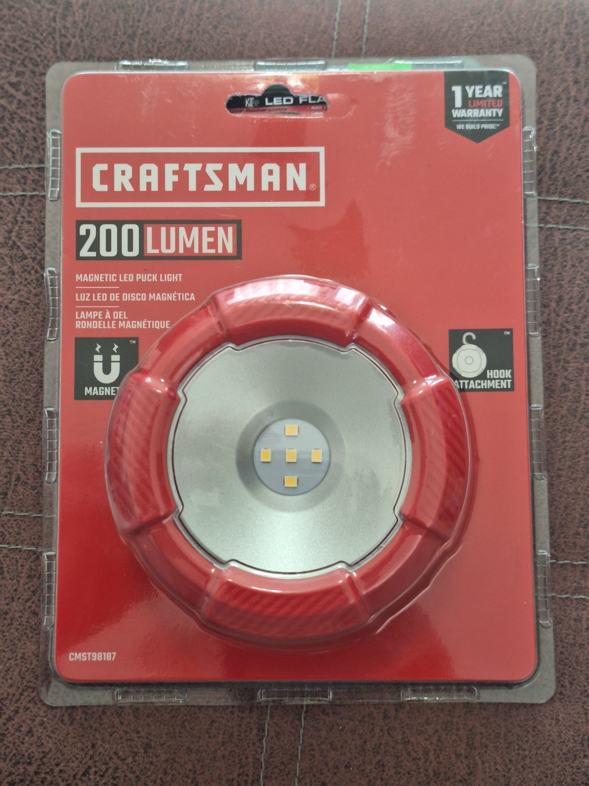 Craftsman Red Battery Powered LED Magnetic Puck Light CMST98187