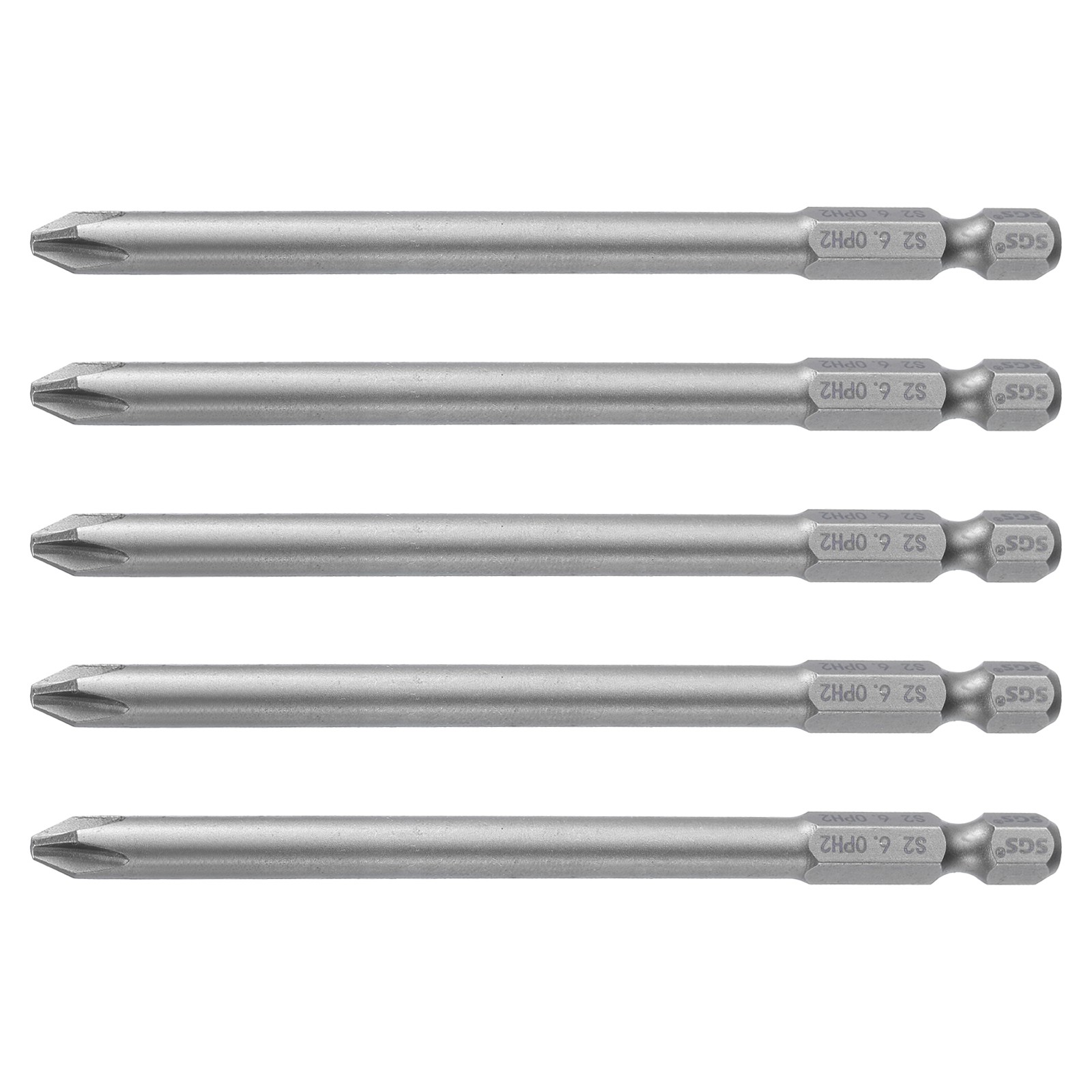 5PACK Magnetic Phillips Screwdriver Bit PH2 1/4" Hex Shank 100mm Long 6mm Rod