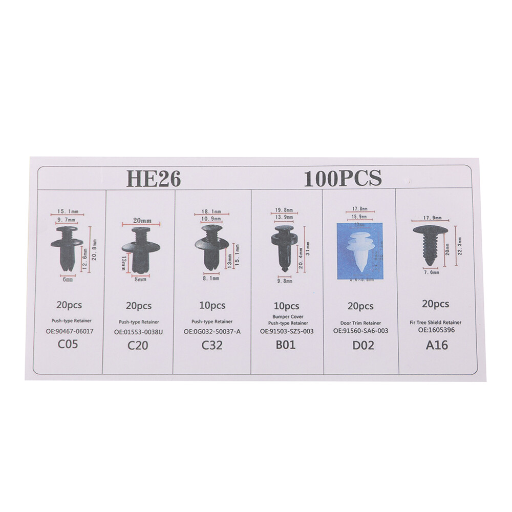 100x Box Set For Honda Bumper Fender Liner Push Type Retainer Clips Fastener