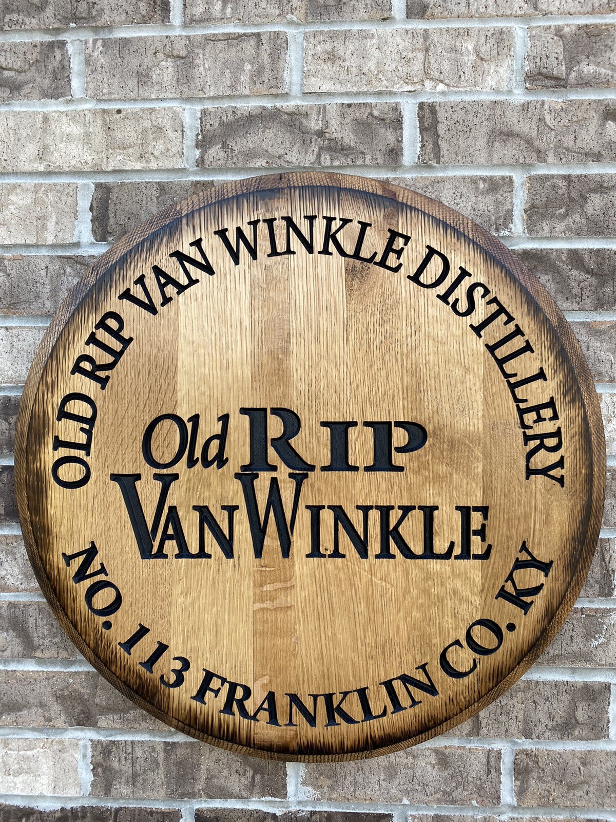 Old Rip Van Winkle Cnc Carved Bourbon Barrel Head 21”