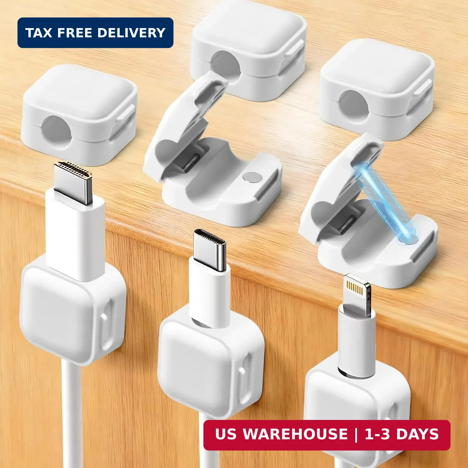 Art3d 8 Pack Magnetic Cable Clips, Cord Organizer, Office Cable Management | Whi