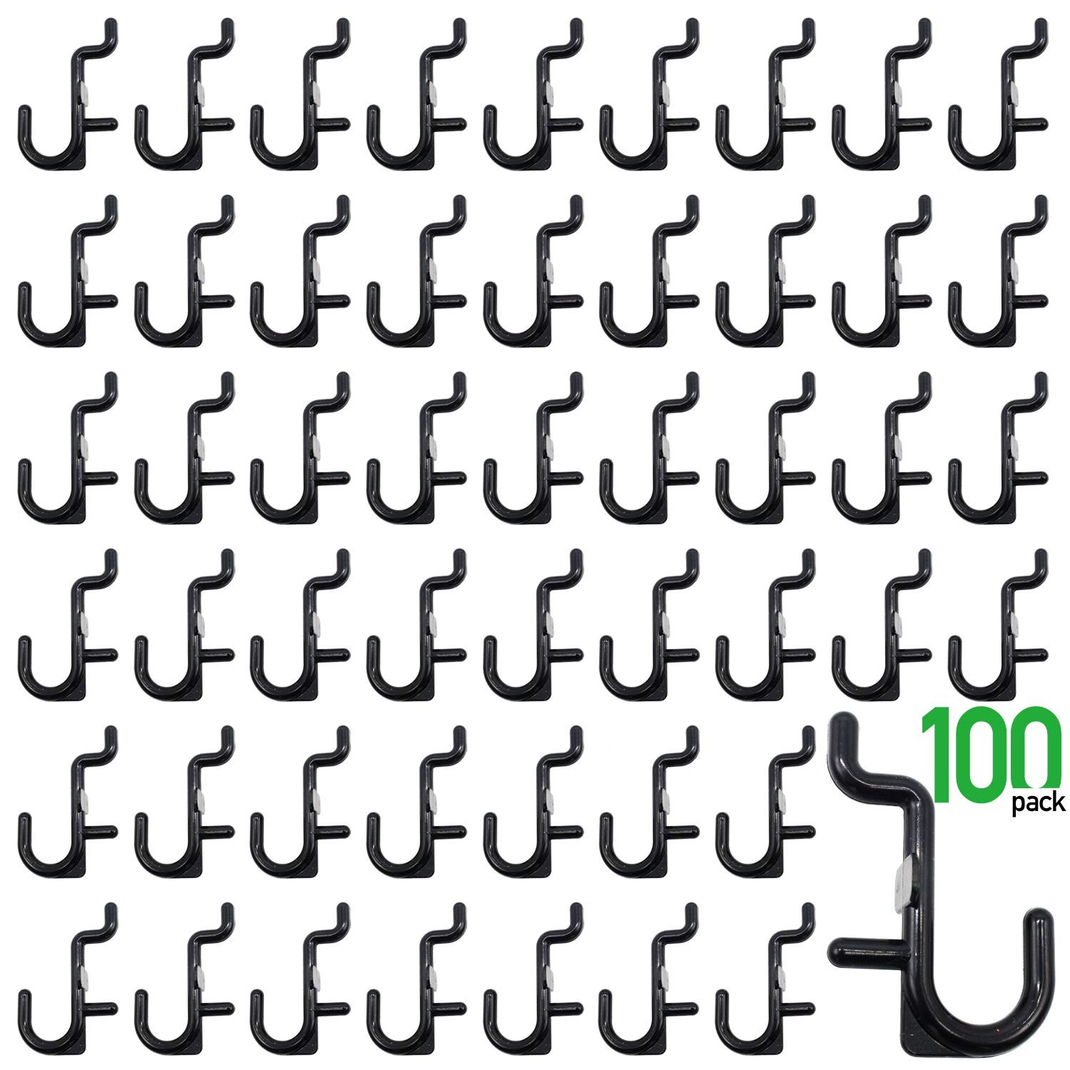 100 Pack Black Pegboard Hooks Kit Peg Board J Hook Assortment Hangers Set