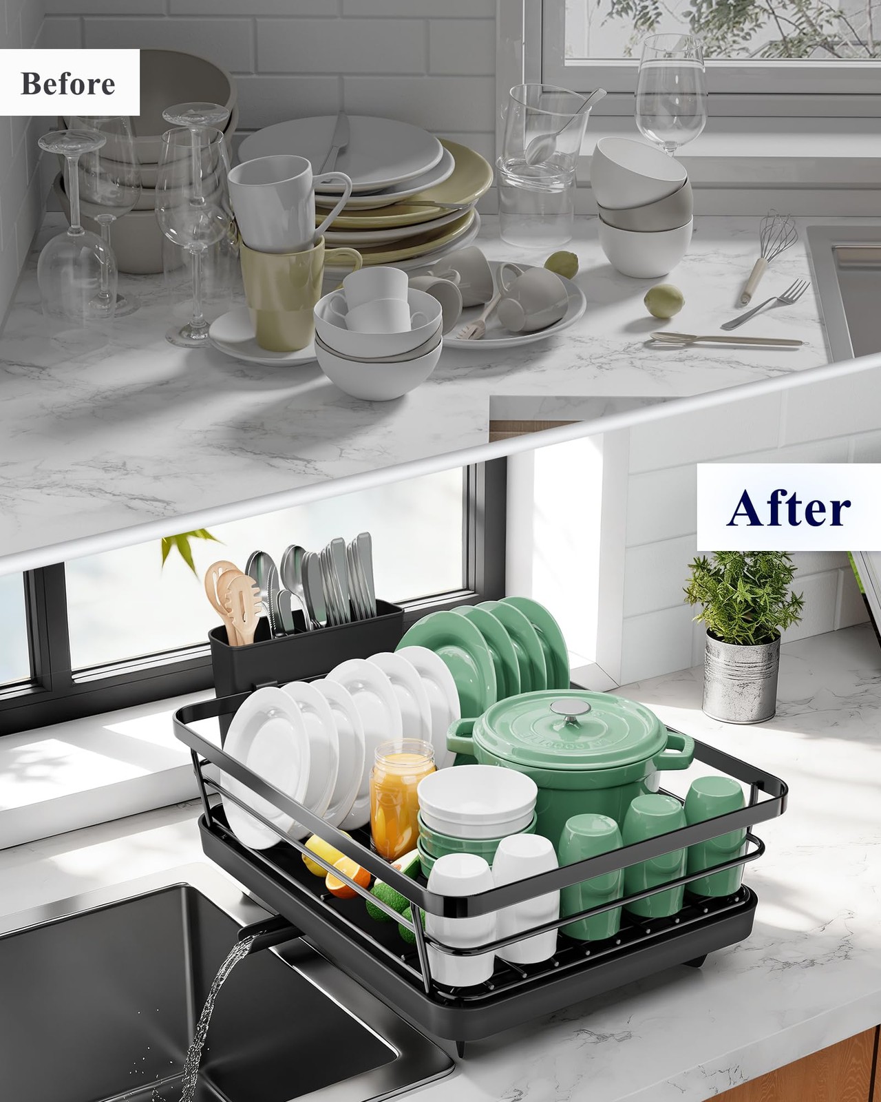 Dish Drying Rack for Kitchen Counter, Stainless Steel Sink Organization and S...