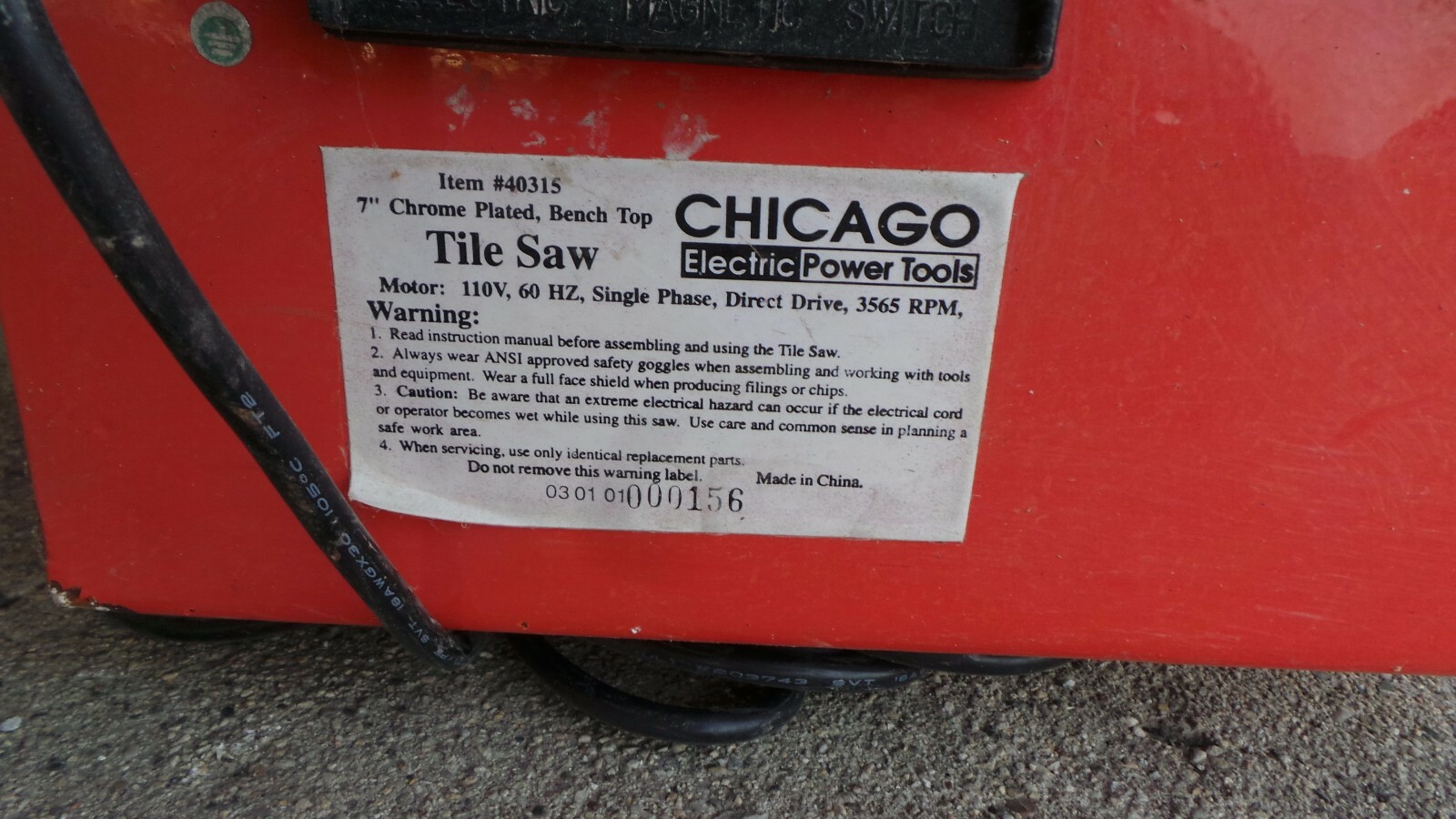 7” Portable Wet Cutting Tile Saw 40351 Chicago Electric Power Tool LOC, AAA-2
