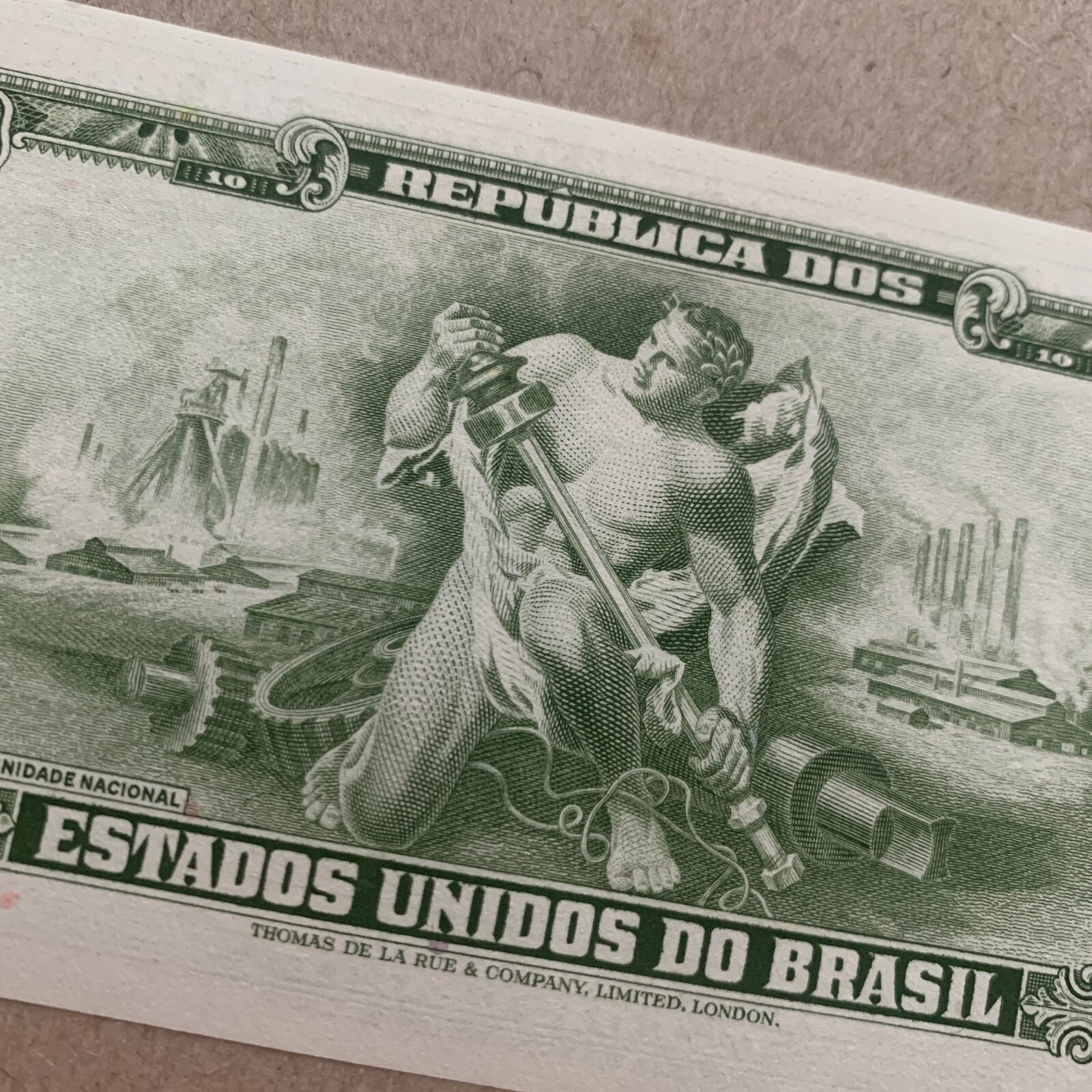 1967 Brazil 1 Centavo on 10 Cruzeiros Banknote Allegory Currency Printed England