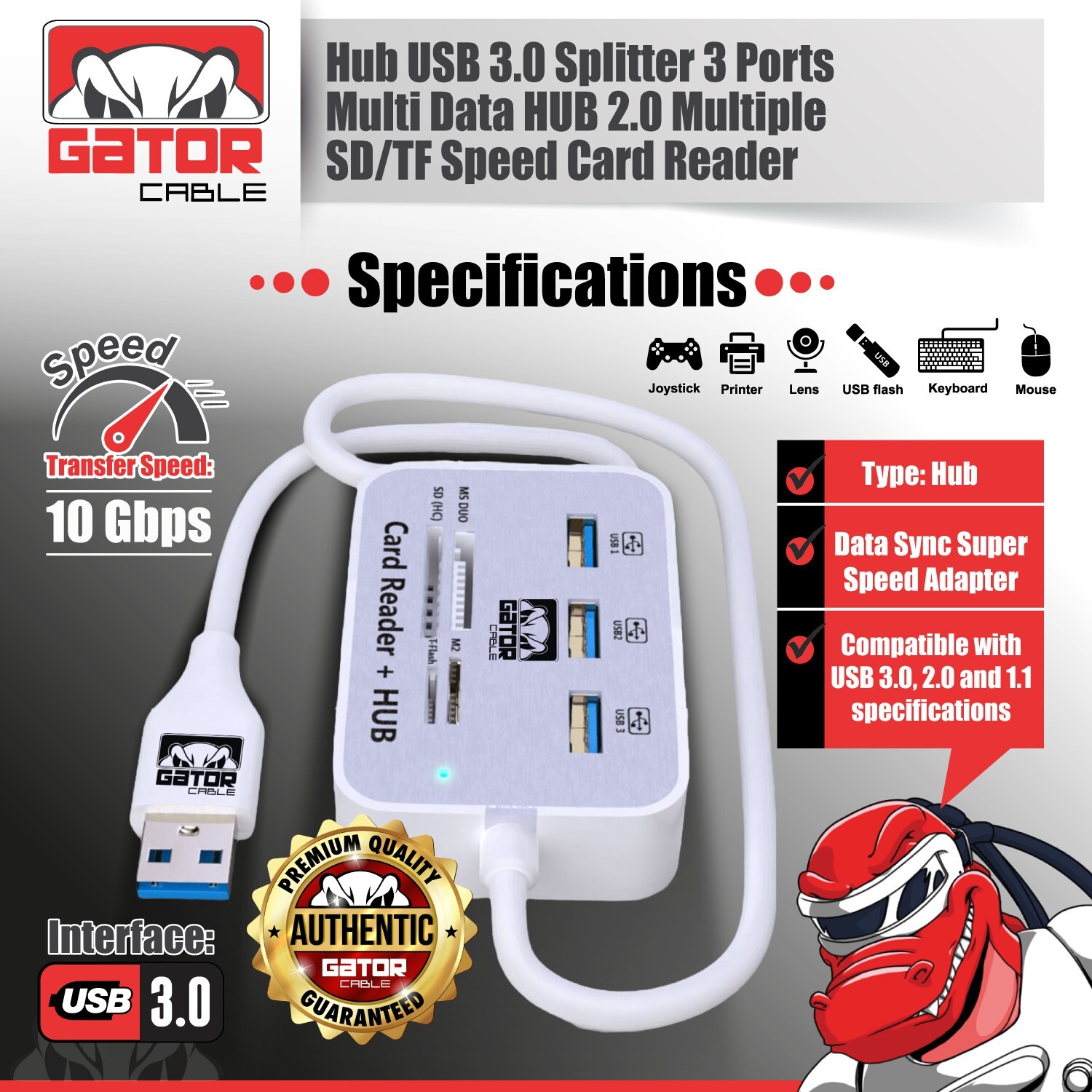 USB 3.1 HUB 3X USB-A 3.0 Port Multi Memory Card Reader MS Micro SD M2 TF Adapter