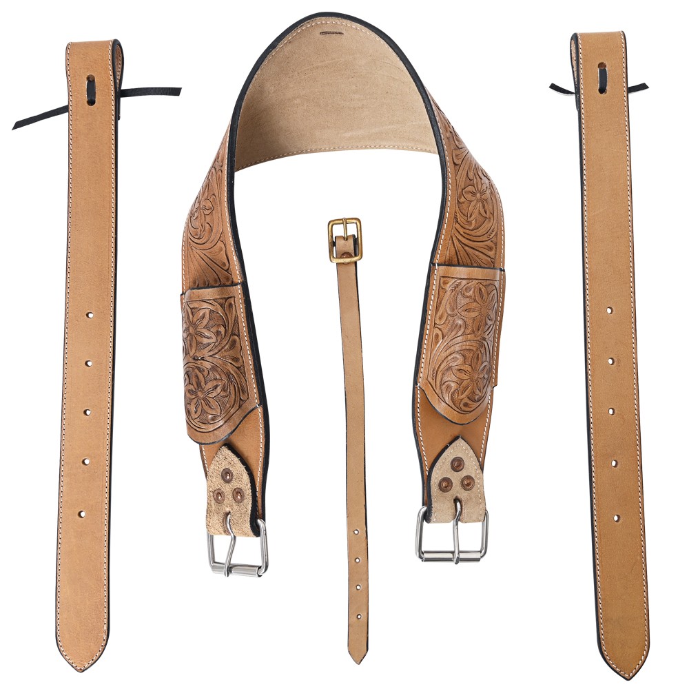 20KK Comfytack Horse Saddle Flank Cinch Girth Handtooled Leather W/ Billets