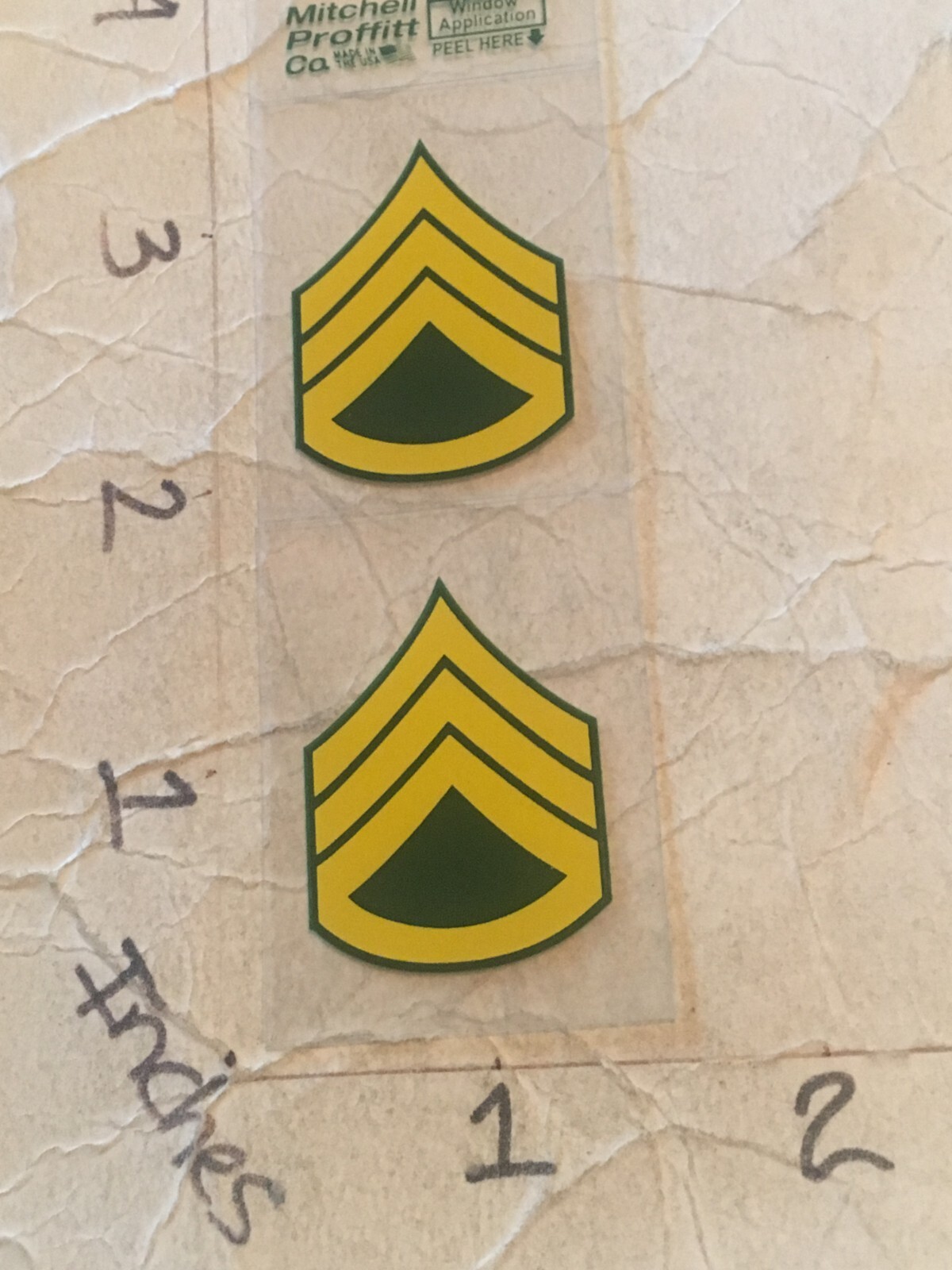 US Army 2 small Staff Sergeant Insignia Window Decal (Applied outside)