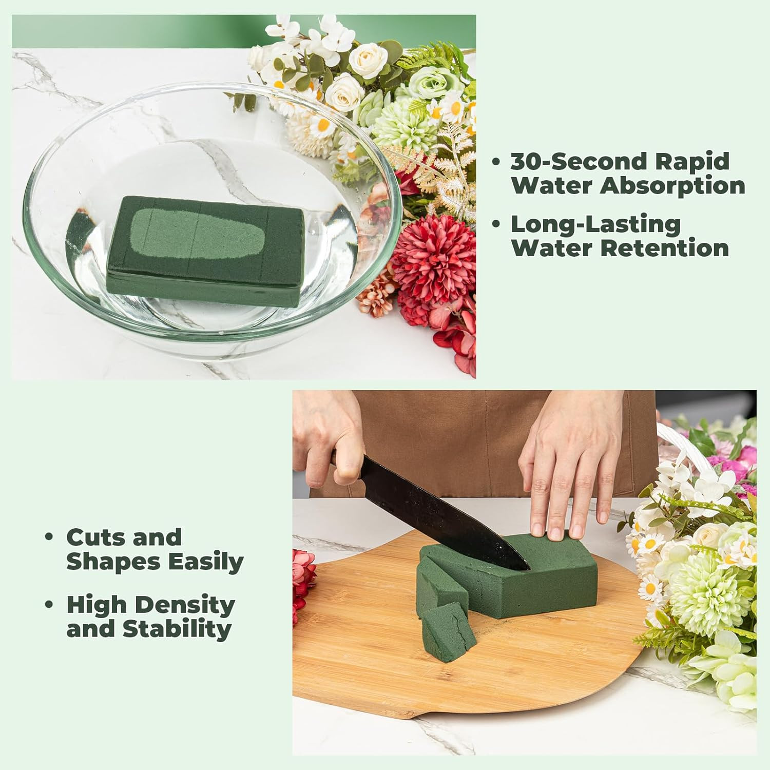 Upgraded 6 Pack Floral Flower Foam Blocks, Green Plant Foam for Flower Arrangeme