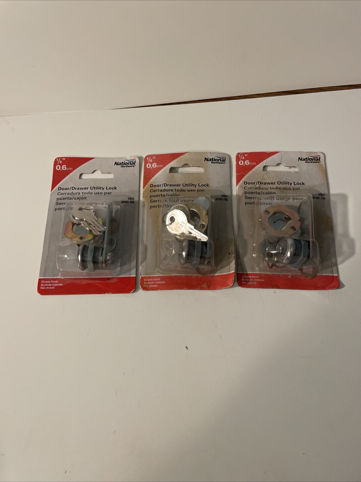 National Cabinet Drawer Locks 1/4” N183-756 Lot Of 3 Chrome