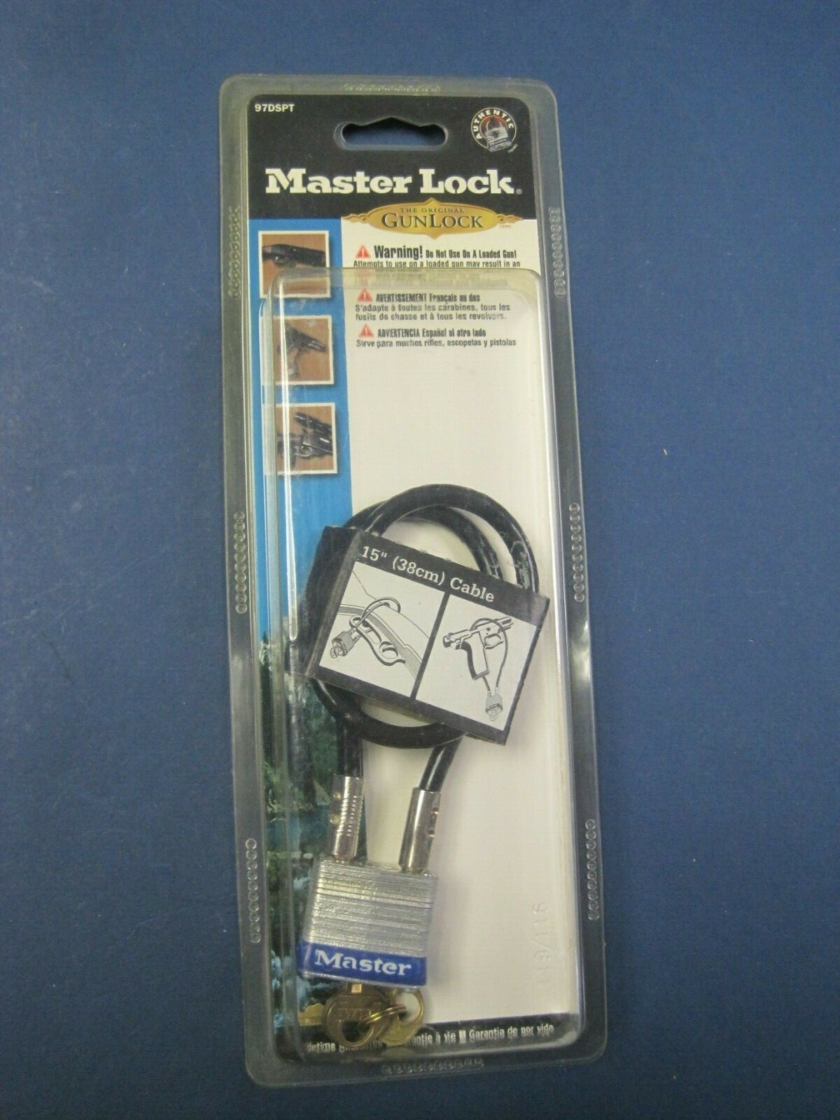 New & Unused Master Lock Gun Lock in Package 15" Cable w Lock & 2 Keys