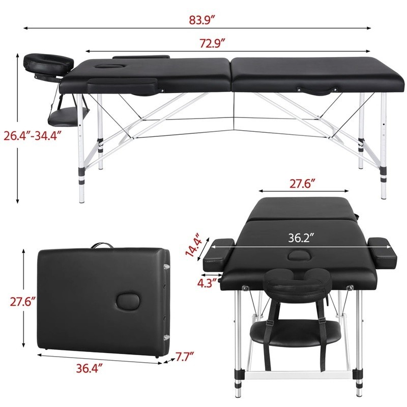 Foldable Portable Massage Table Adjustable Aluminum Legs W/ Armrests & Headrest