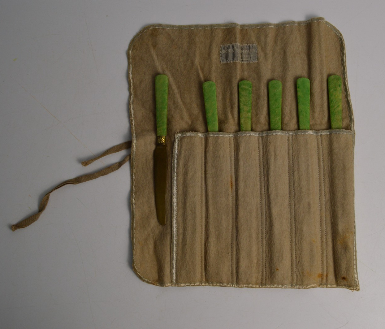 Vintage Sproul France Butter Knife Set Green Crackle Handle MCM Art Deco Utensil