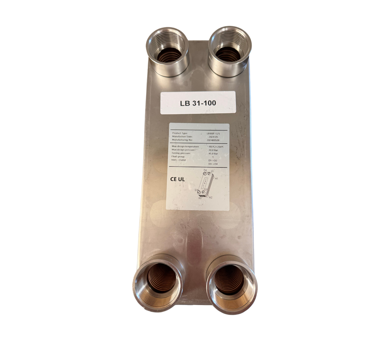 5"x12" 100 Plate Water to Water Brazed Plate Heat Exchanger 1 1/4" FPT