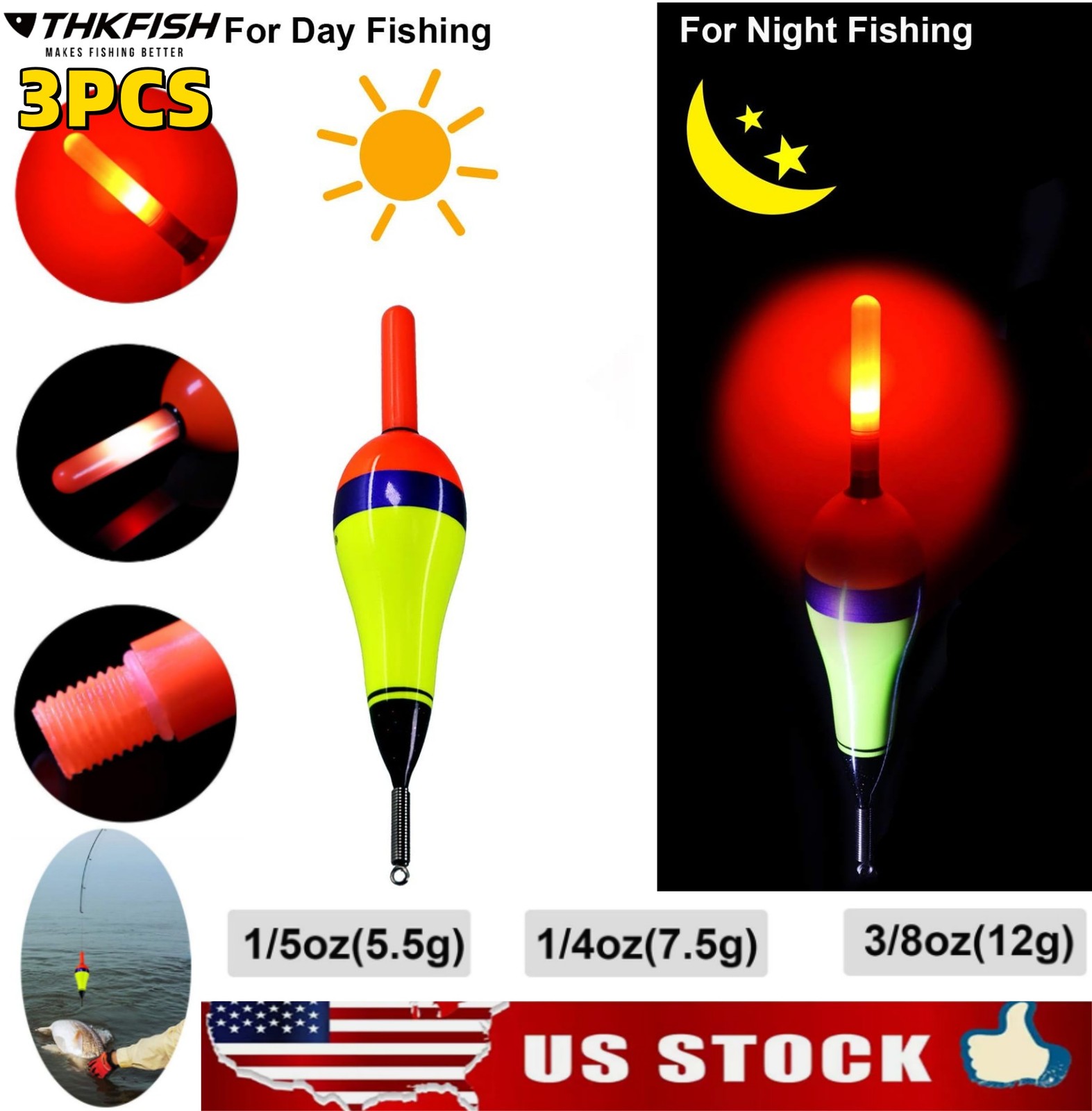 3PCS LED Light Bobbers Fishing Floats Night Fishing Fishing Floats Glow Sticks