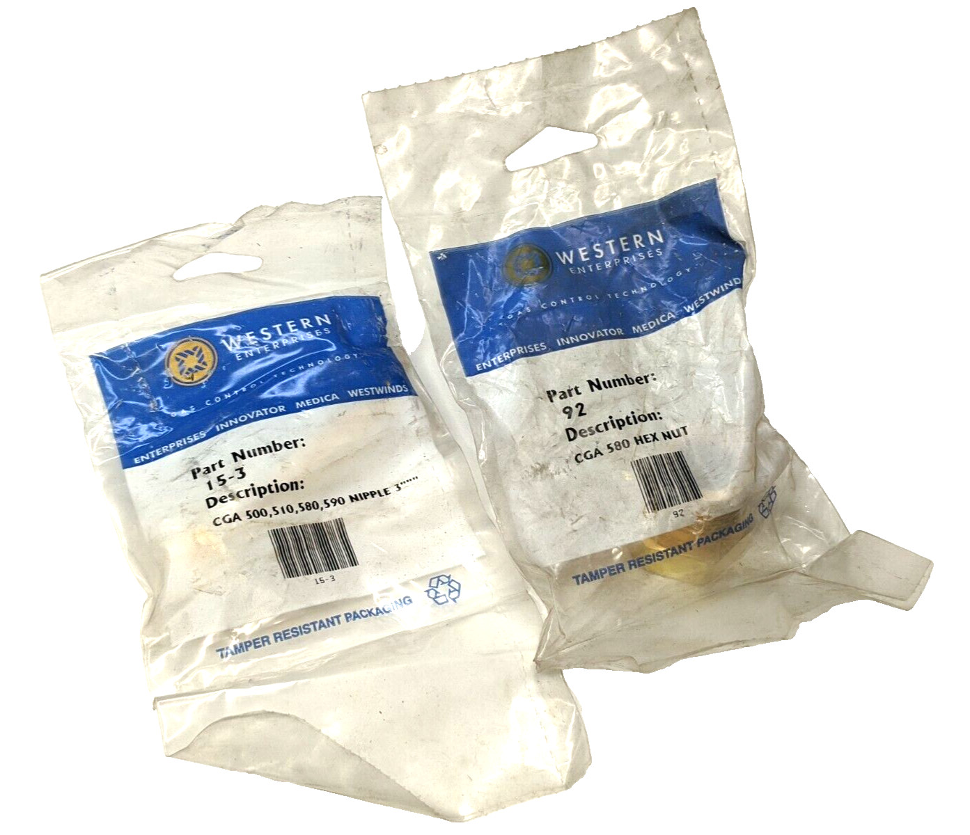 Western CGA 580 Oxygen Hex 92 Nut & 15-3 Nipple - reg inlet NEW OLD STOCK USA