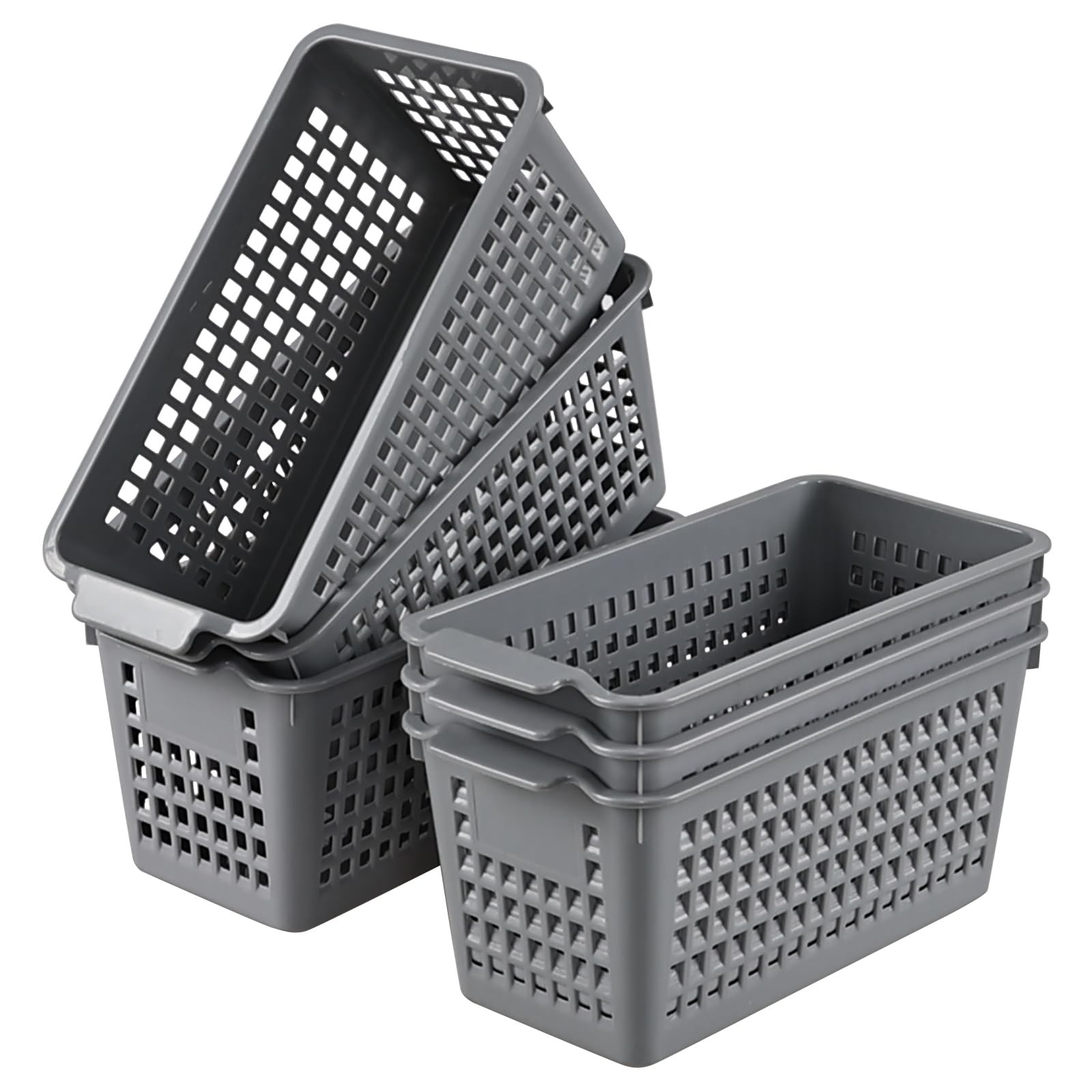 6-Pack Plastic Storage Baskets, Small Pantry Basket Bins, Grey