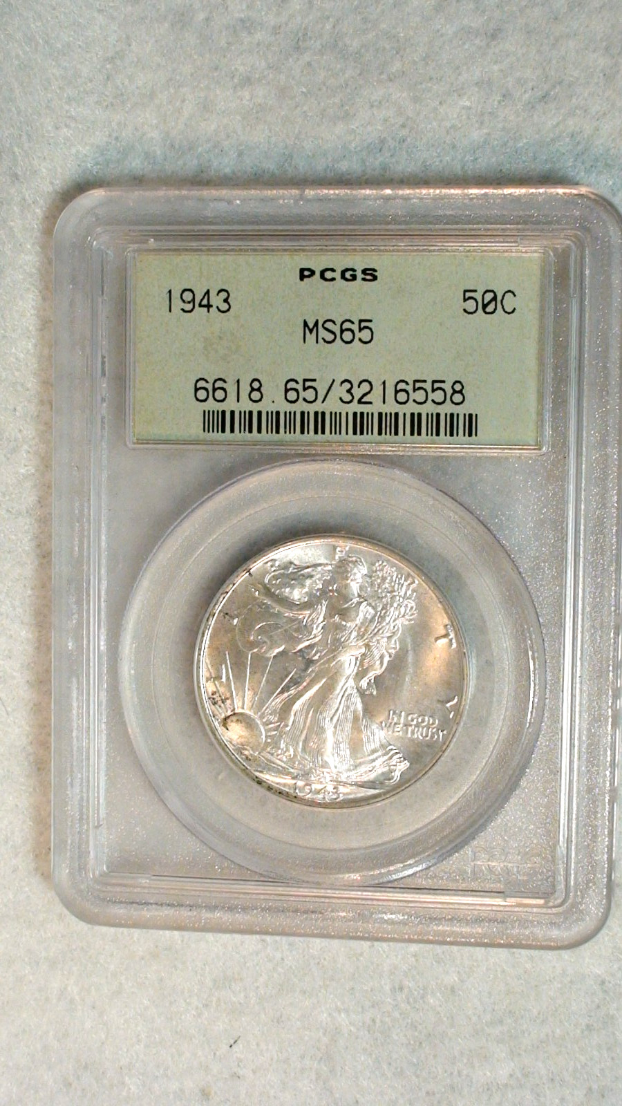 1943 P Walker Half PCGS MS65 ORIGINAL GREEN HOLDER GEM UNCIRCULATED 50C Coin!