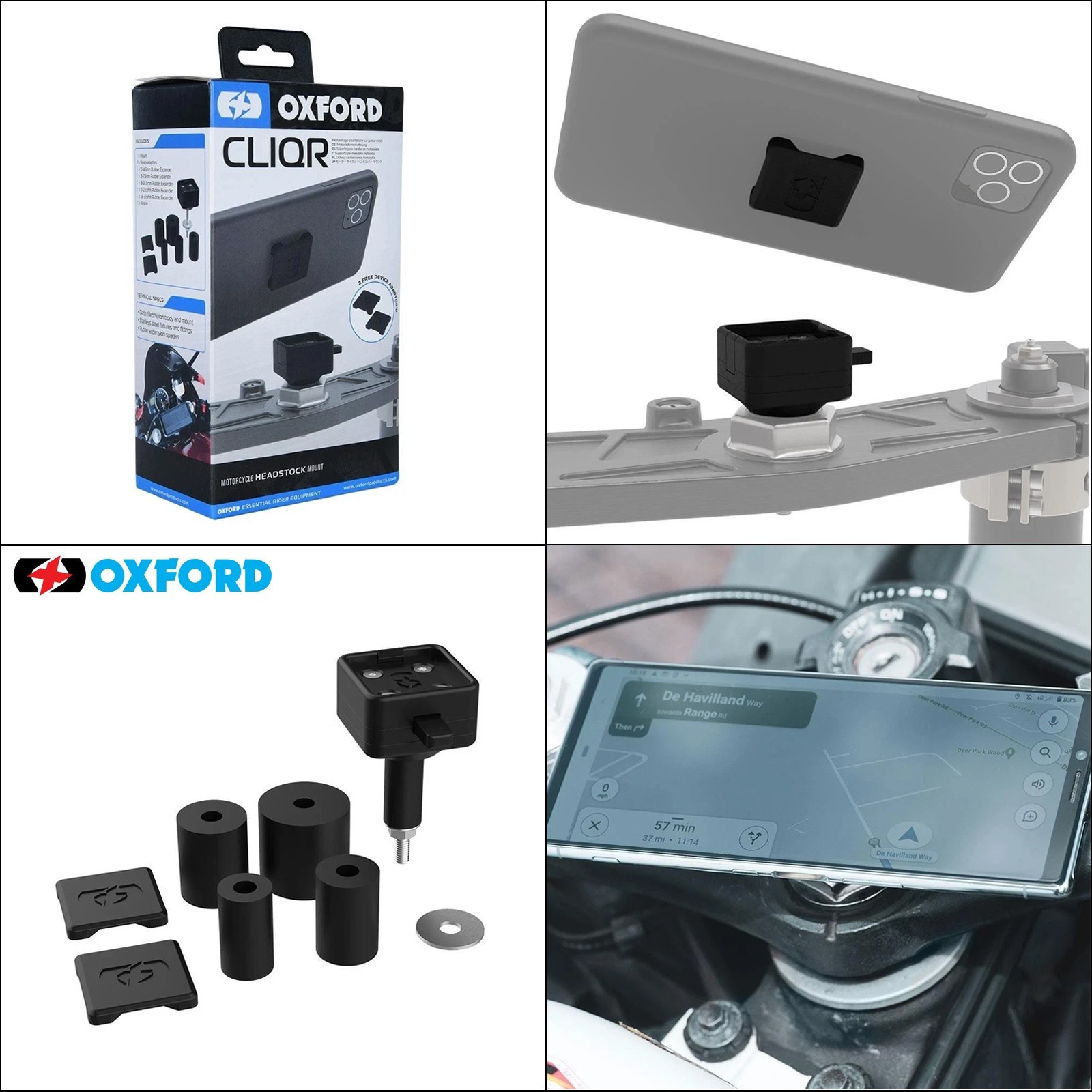 Oxford CLIQR Motorcycle Head Stock Mount Motorbike Phone Holder Mounts