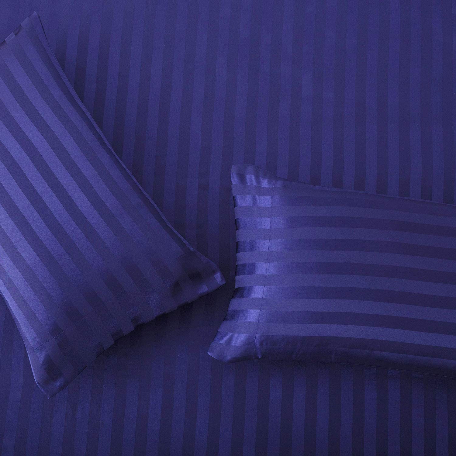 Satin-Silk Sheets Queen Size Bed Set, Navy Blue Soft Cooling Deep Pocket Queen