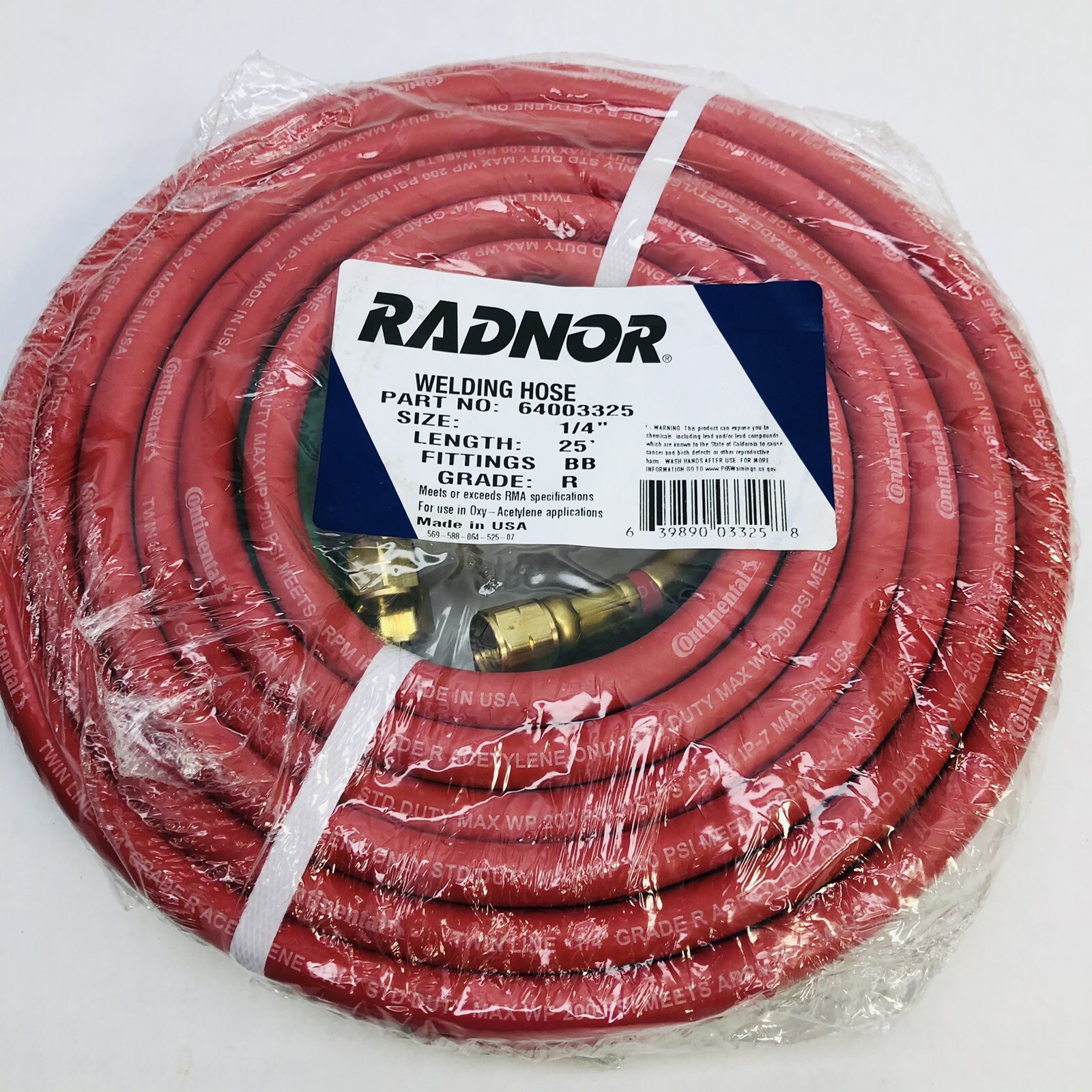 WELDING HOSE 64003325 - 25FT X ¼" FITTINGS BB - GRADE R