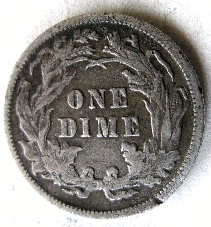 1889-P SEATED LIBERTY DIME, REVERSE DIE CLASH ERROR, F++, CIRCULATED