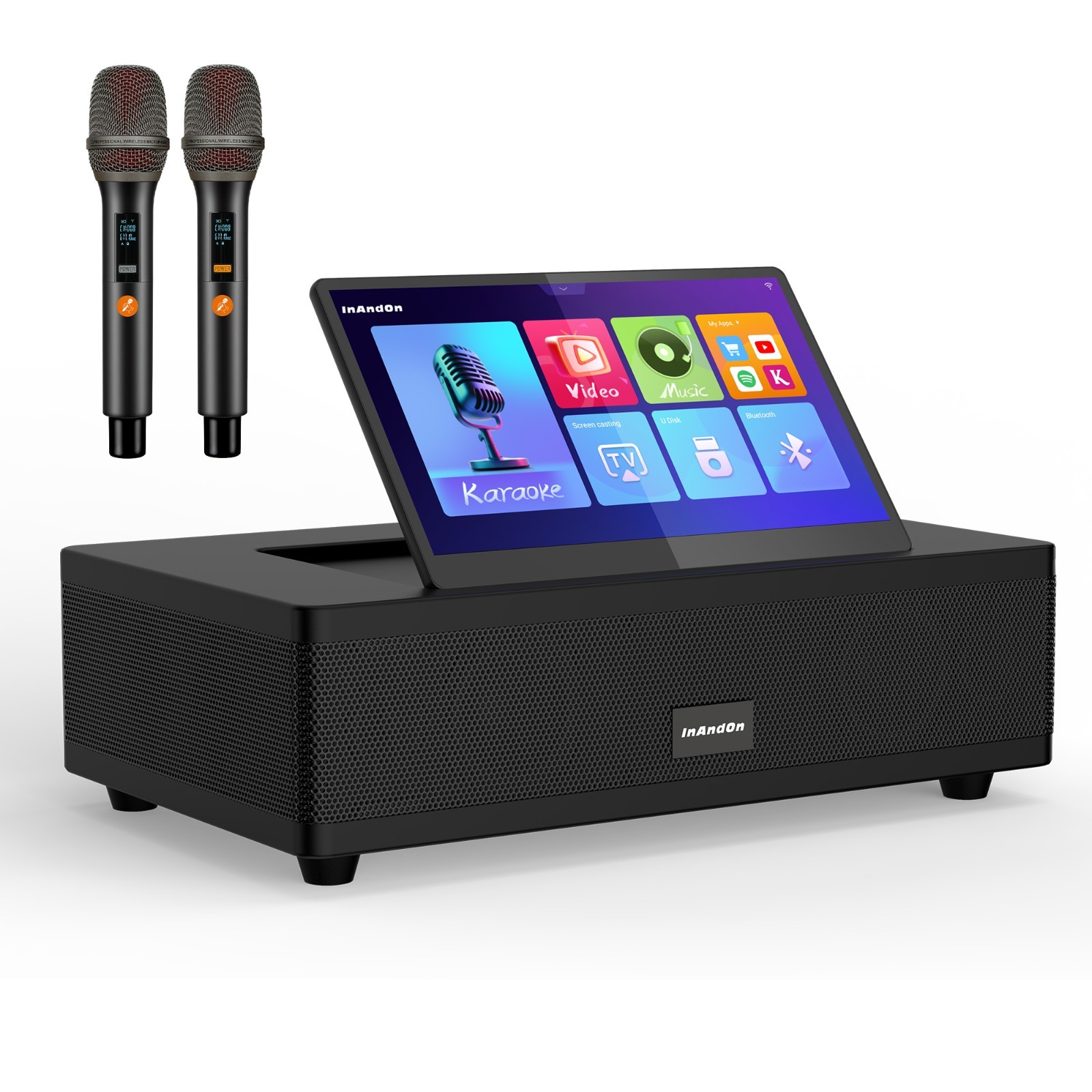 InAndOn M6 Home Karaoke Machine : Touchscreen + UHF Mics + Mixer + Amp + Speaker