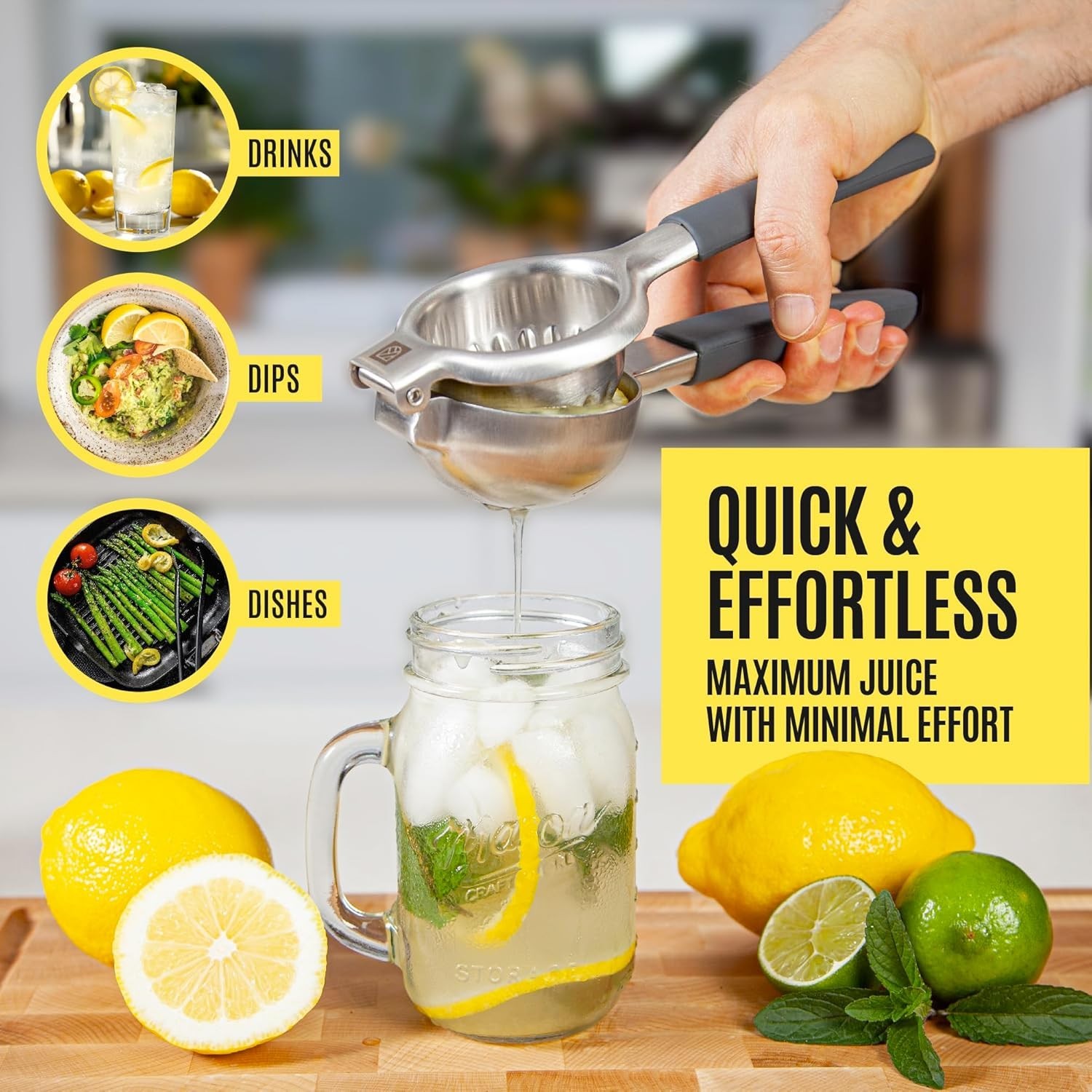 Stainless Steel Lemon & Lime Squeezer - Ergonomic, Seed-Free Juicing