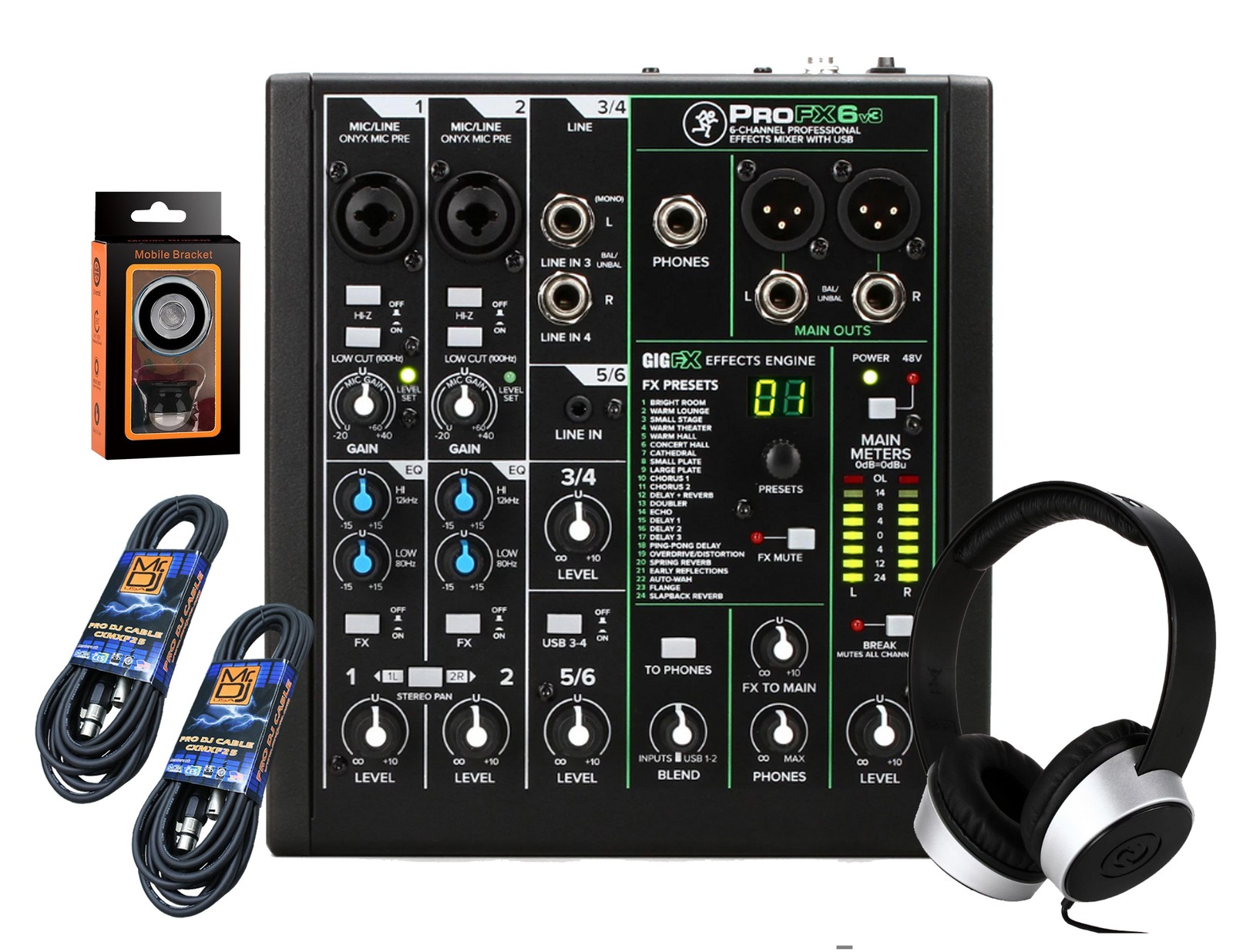 Mackie ProFX6v3 6-Channel Mixer with Built-in Effects and USB + SR450 Headphone