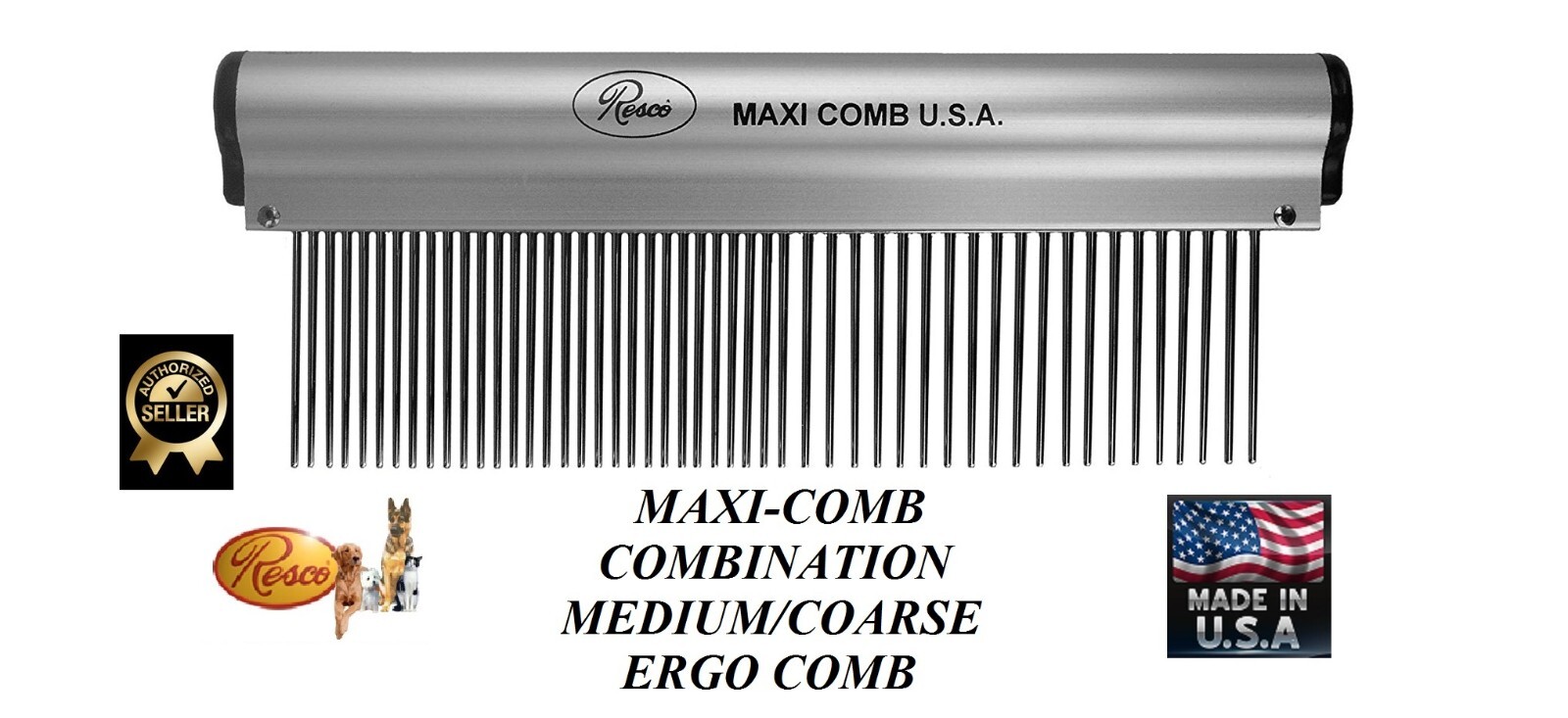 RESCO MAXI MEDIUM/COARSE COMB #80 Ergonomic Aluminum&Stainless Steel LONG TOOTH