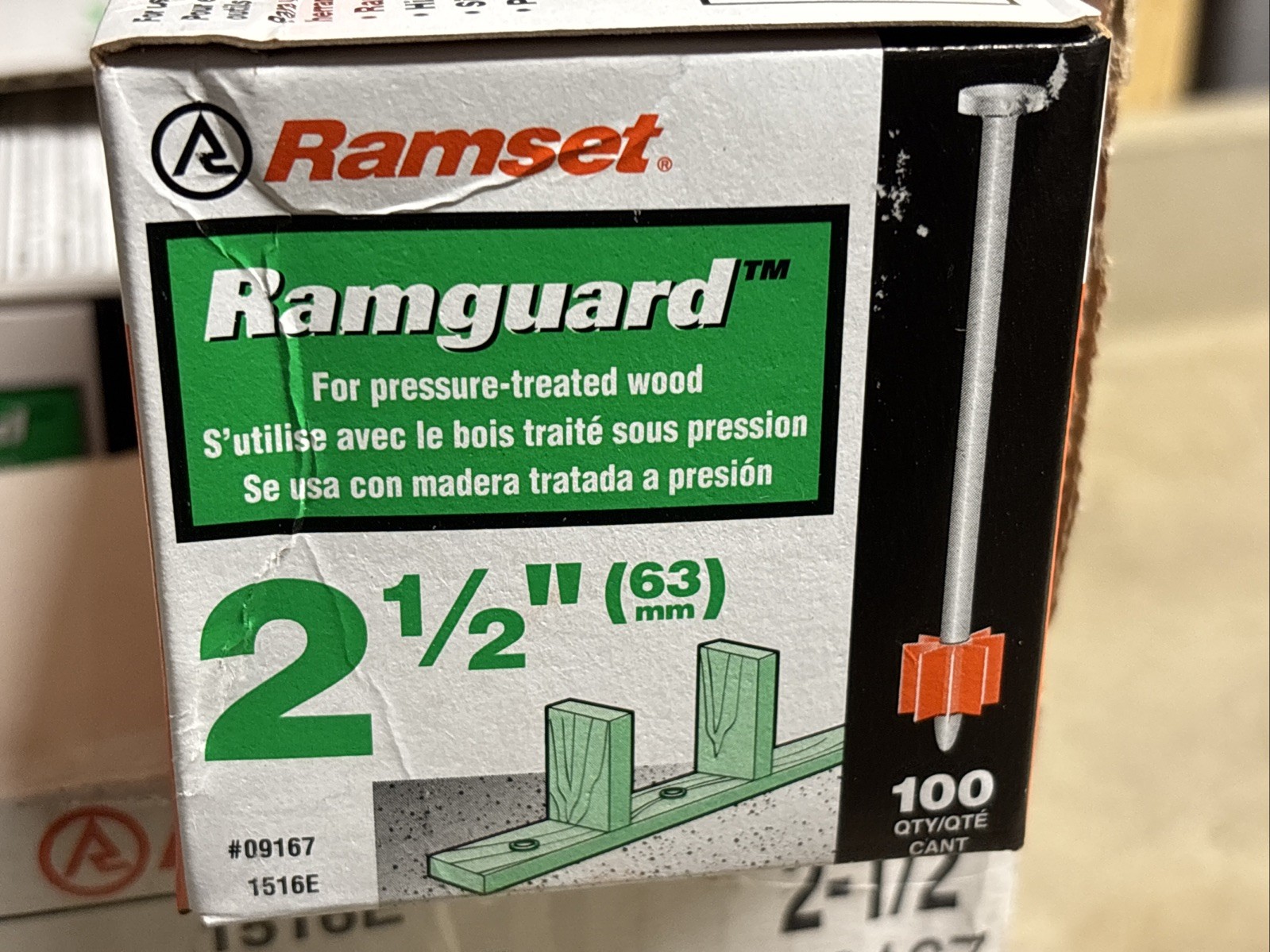 NEW CASE OF 800 Ramset 1516E 2-1/2" Ramguard Drive Pins; 0.145 Dia, 9167, 09167