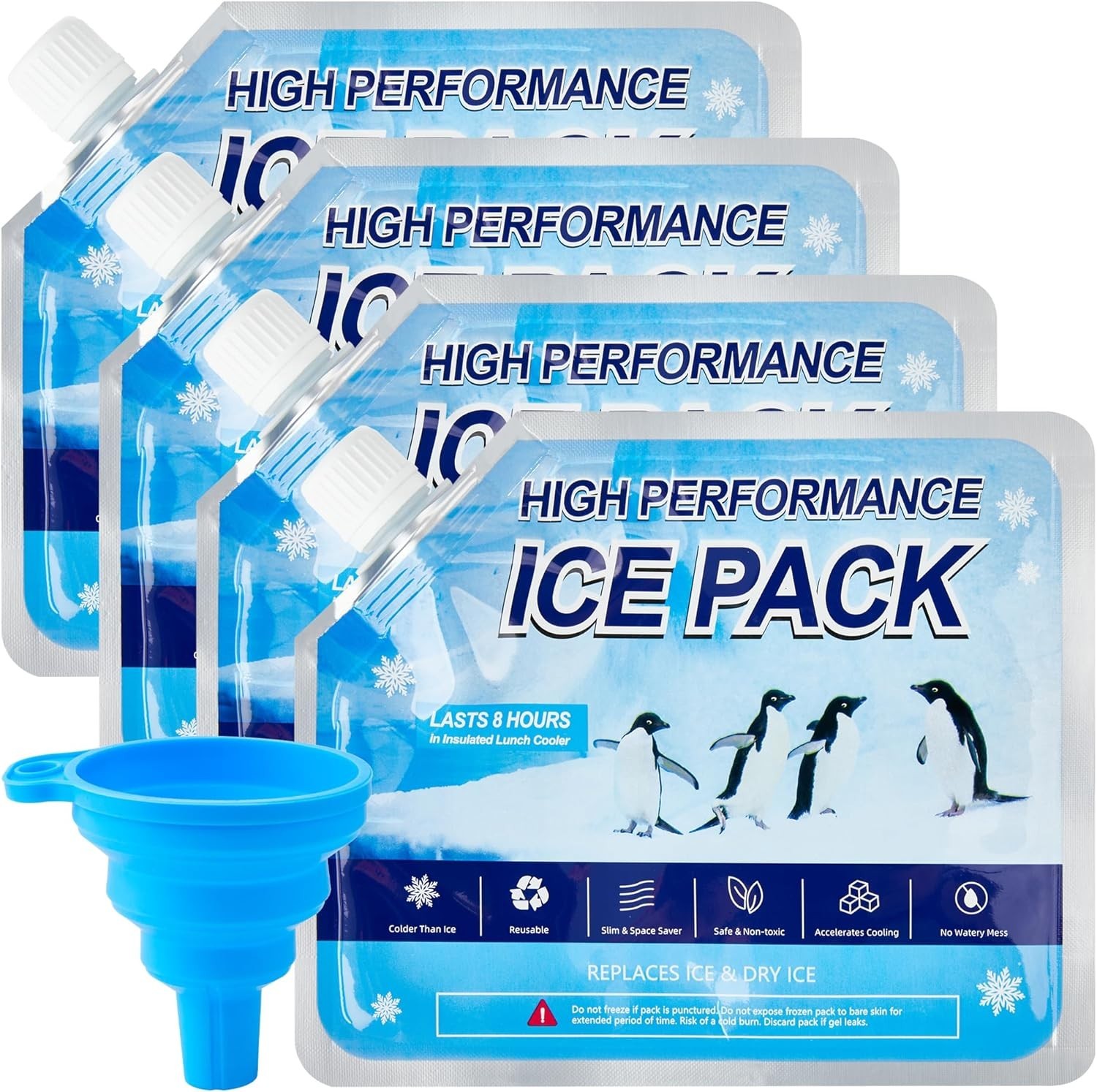 Reusable Ice Packs for Cooler, 4 Pack Freezer Ice Packs for Lunch Boxes, Cooler