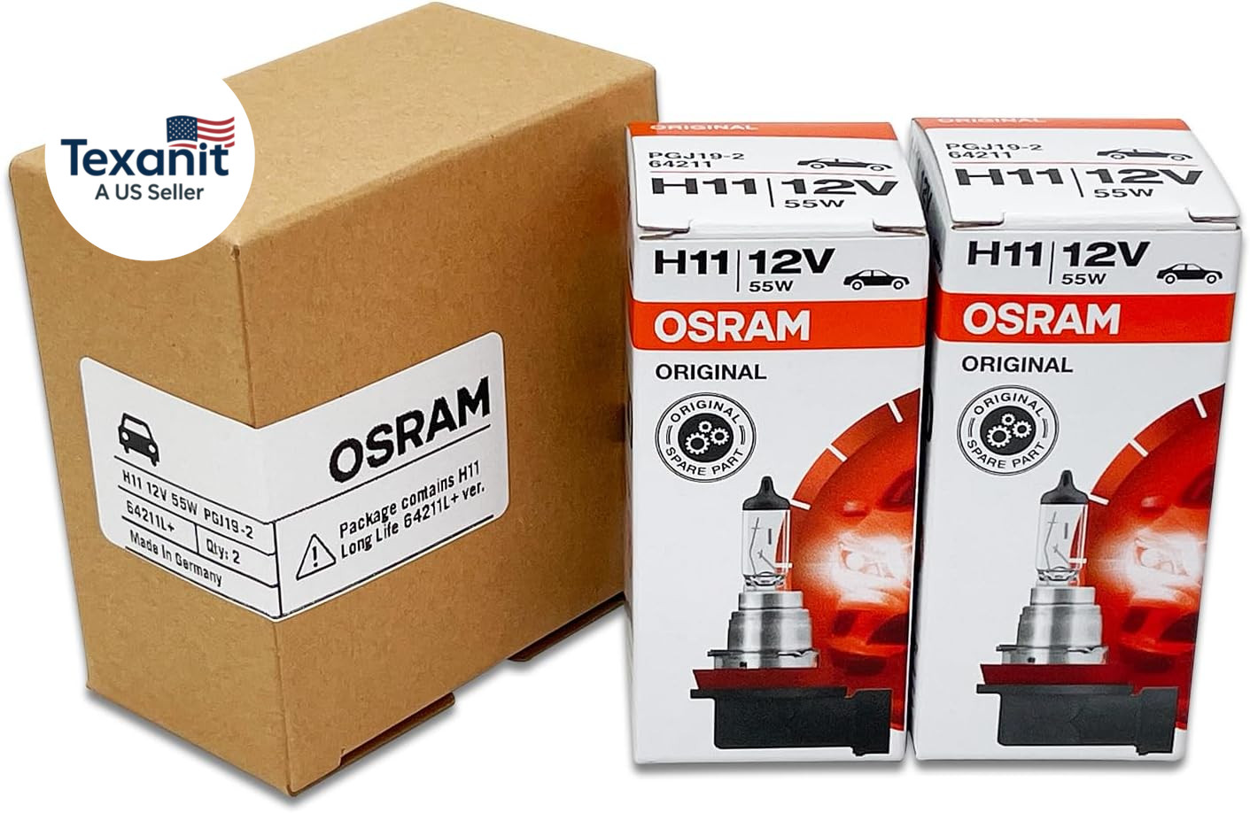 H11 64211L+ DOT Original Standard Halogen Bulb 12V 55W 3800K PGJ19-2 Made in Ger
