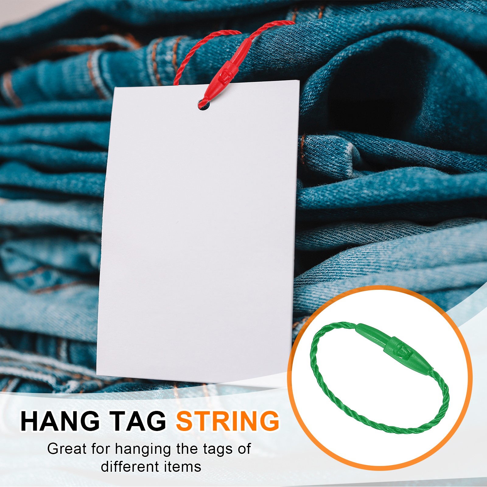500 Pcs Polyester Hang Tag String 3" Snap Lock Pins Loop Fastener, Green