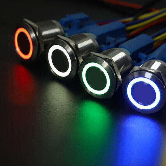 19mm 12V LED ON OFF Push Button Power Switch Latching with Wire Socket HarnessUS