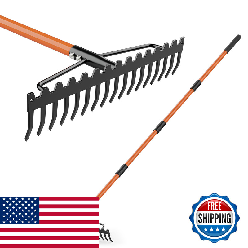 Arpeak 63 Heavy Duty Bow Rake 17-Tine Metal Rake Head And Adjustable Handle 17