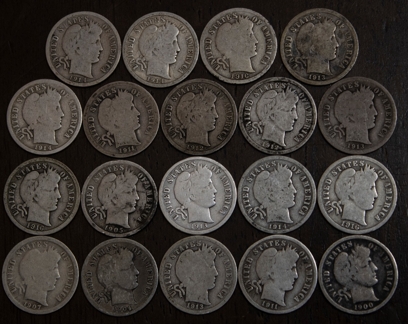 19 Barber Dimes Neat Ten Cent Coins    Lot 5227